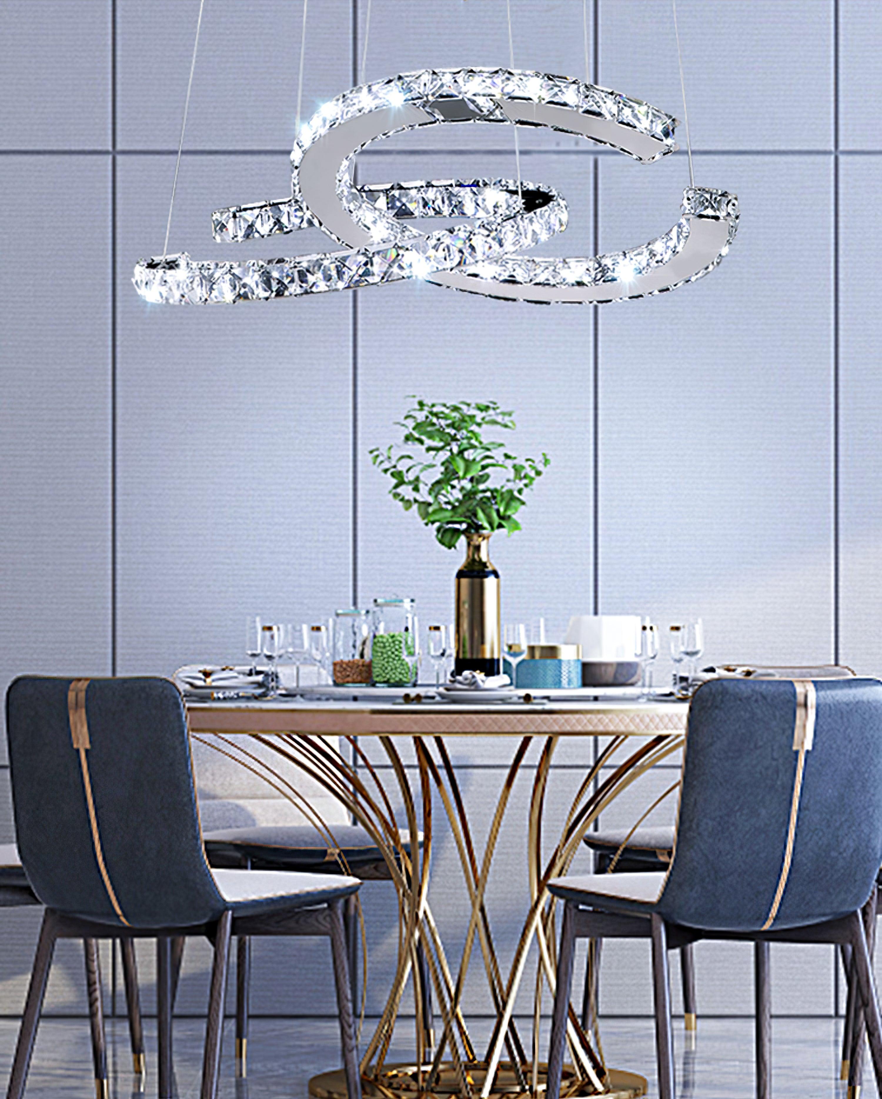 Lustra Chandelier Crystal Double C Modern Silver 2-Ring - Letslighting
