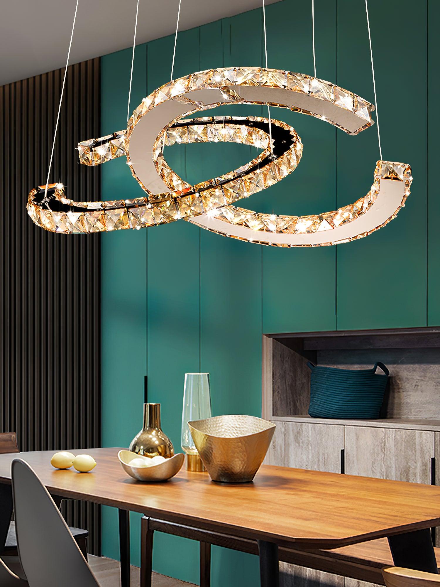 Lustra Chandelier Crystal Double C Modern Silver 2-Ring - Letslighting