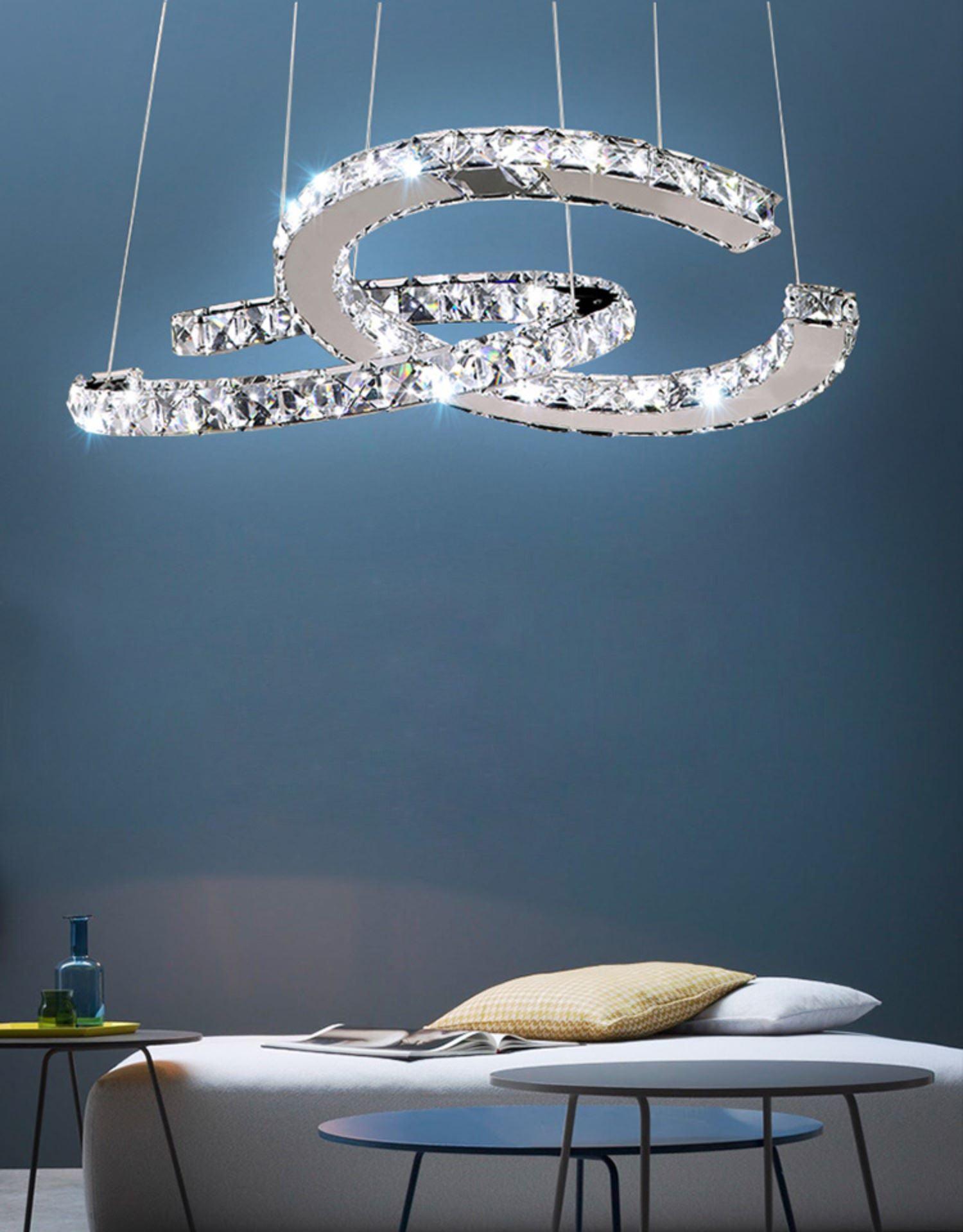 Lustra Chandelier Crystal Double C Modern Silver 2-Ring - Letslighting