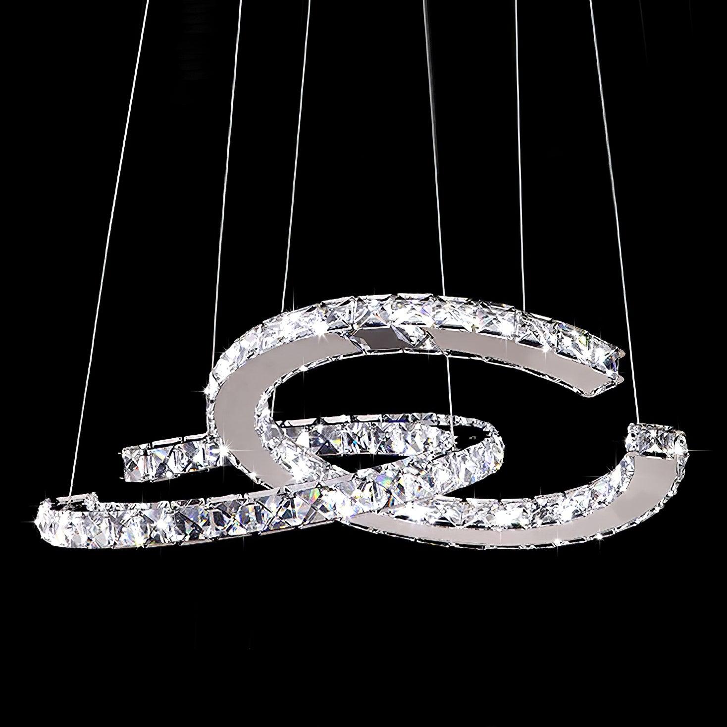 Lustra Chandelier Crystal Double C Modern Silver 2-Ring - Letslighting