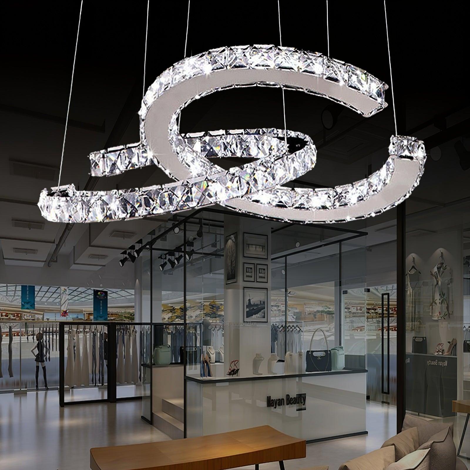 Lustra Chandelier Crystal Double C Modern Silver 2-Ring - Letslighting