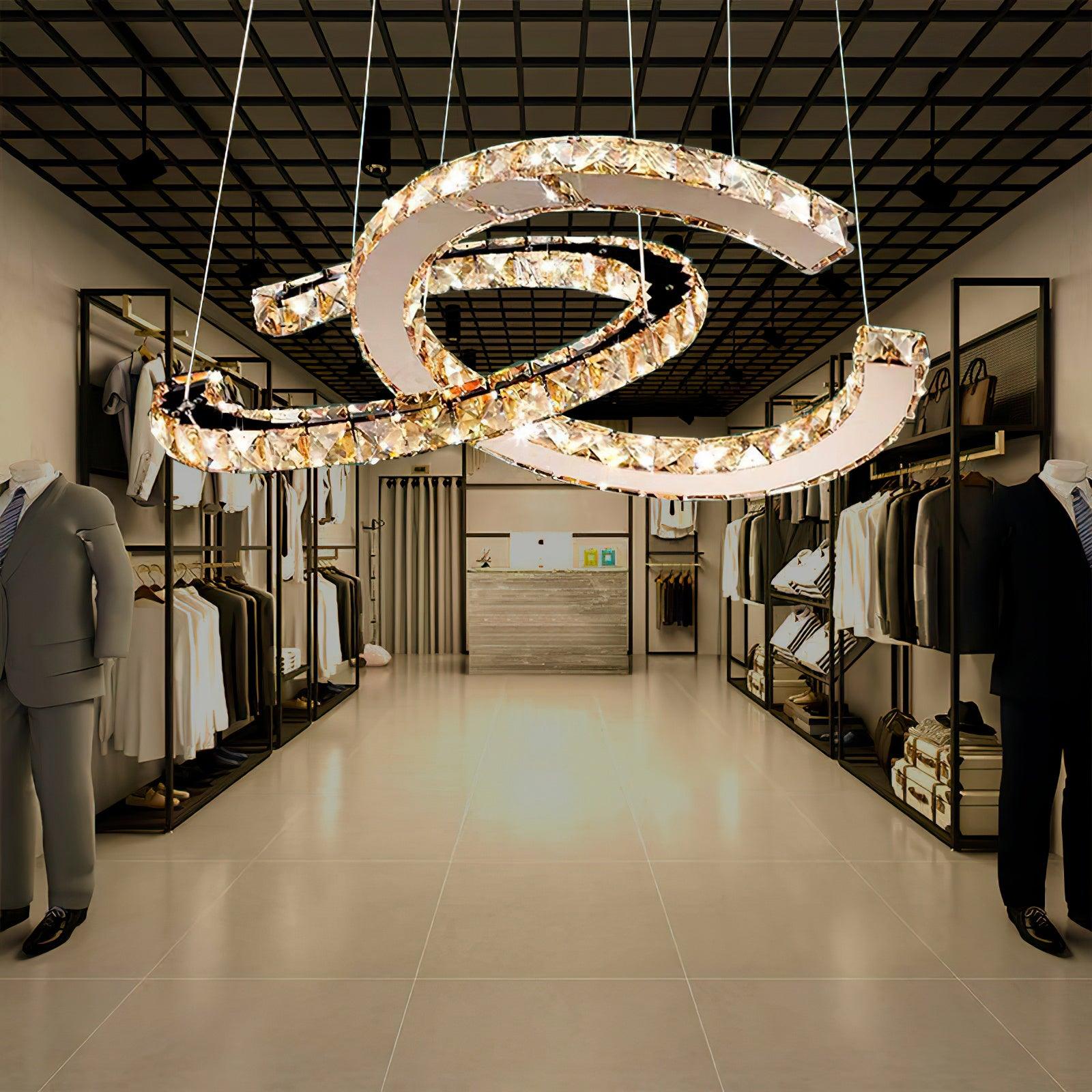Lustra Chandelier Crystal Double C Modern Silver 2-Ring - Letslighting