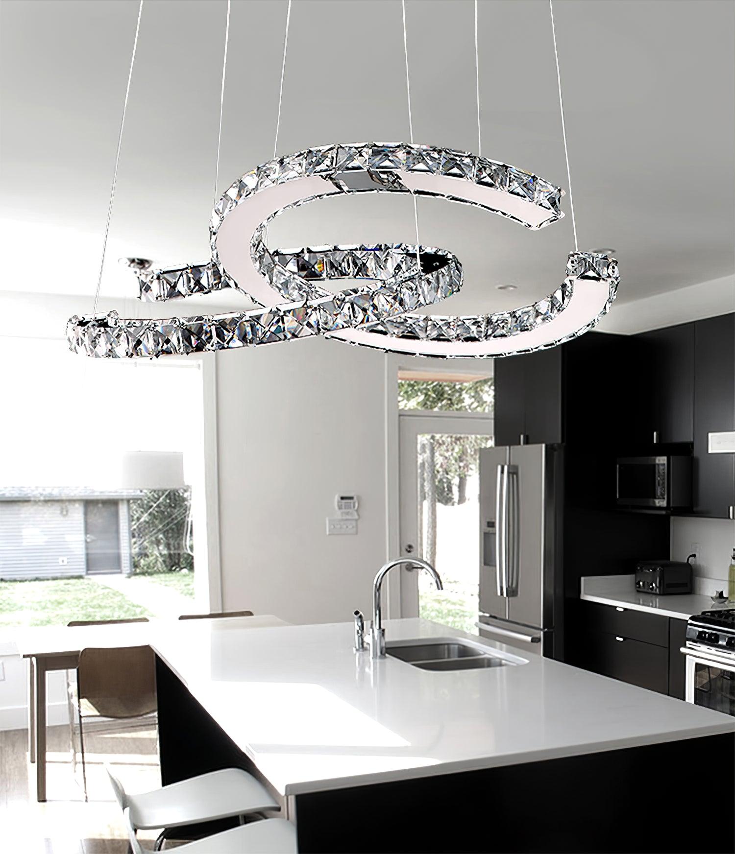 Lustra Chandelier Crystal Double C Modern Silver 2-Ring - Letslighting