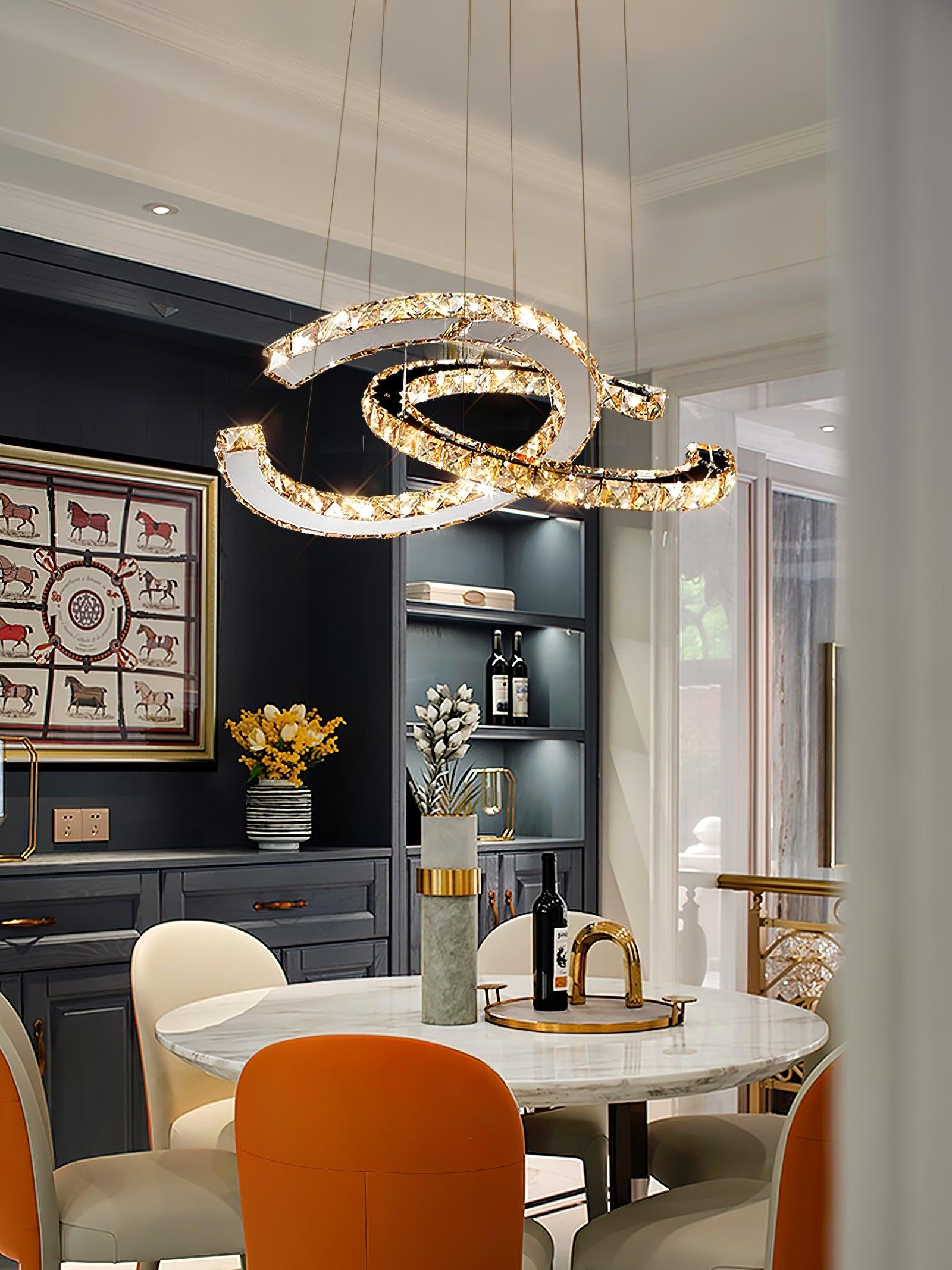 Lustra Chandelier Crystal Double C Modern Silver 2-Ring - Letslighting