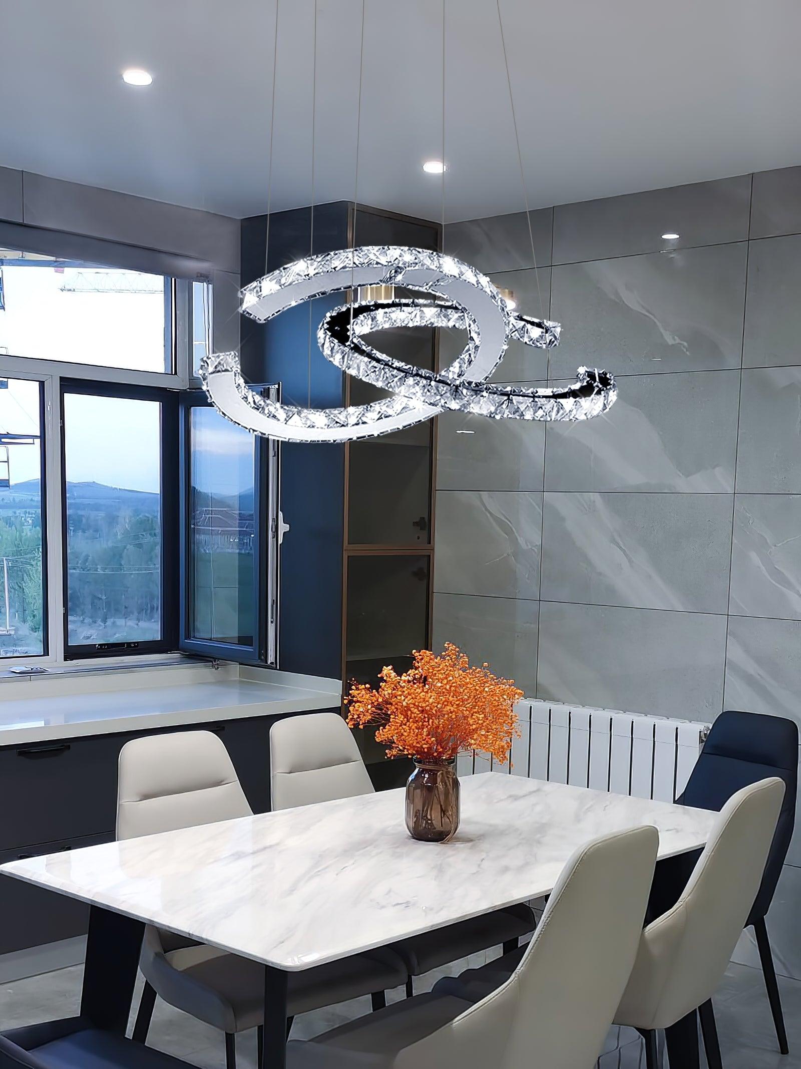 Lustra Chandelier Crystal Double C Modern Silver 2-Ring - Letslighting