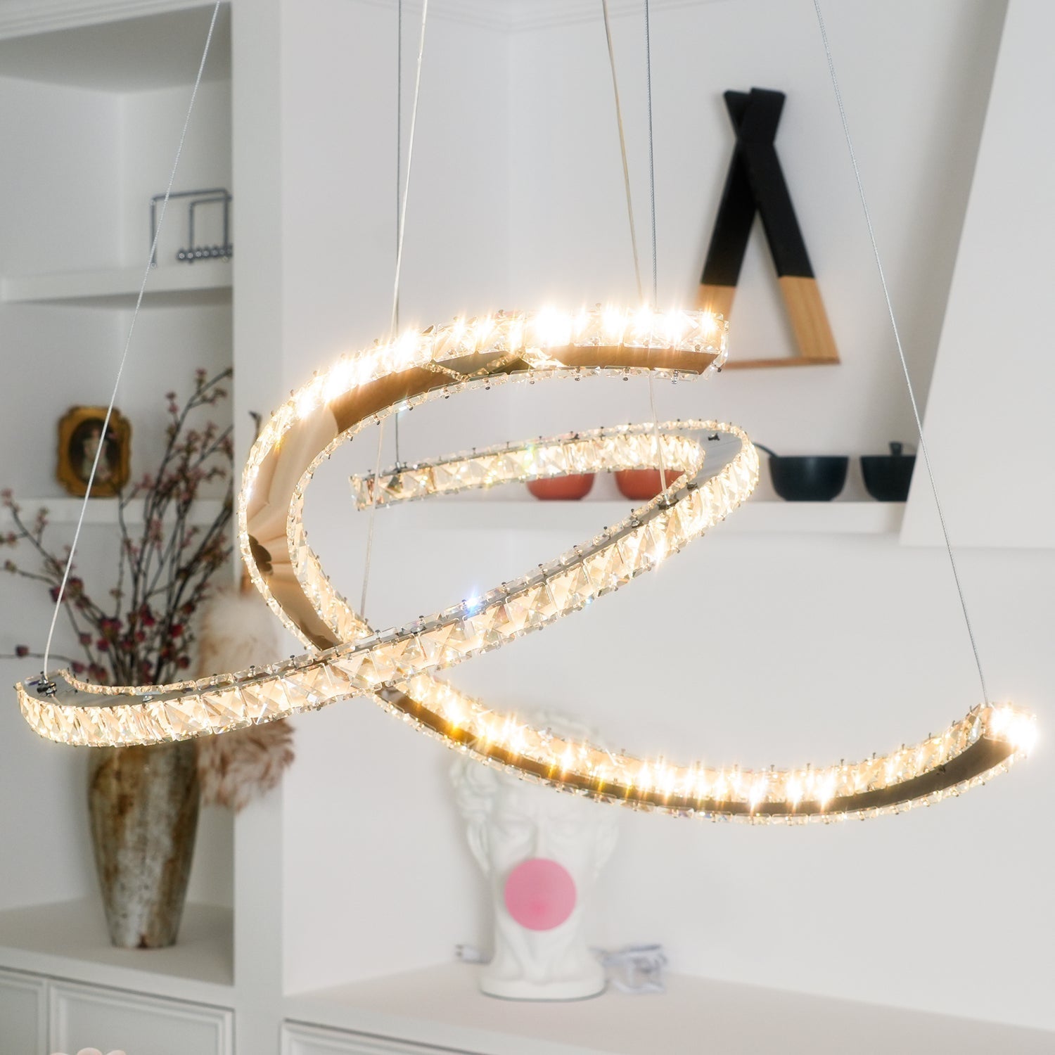 Lustra Chandelier Crystal Double C Modern Silver 2-Ring - Letslighting