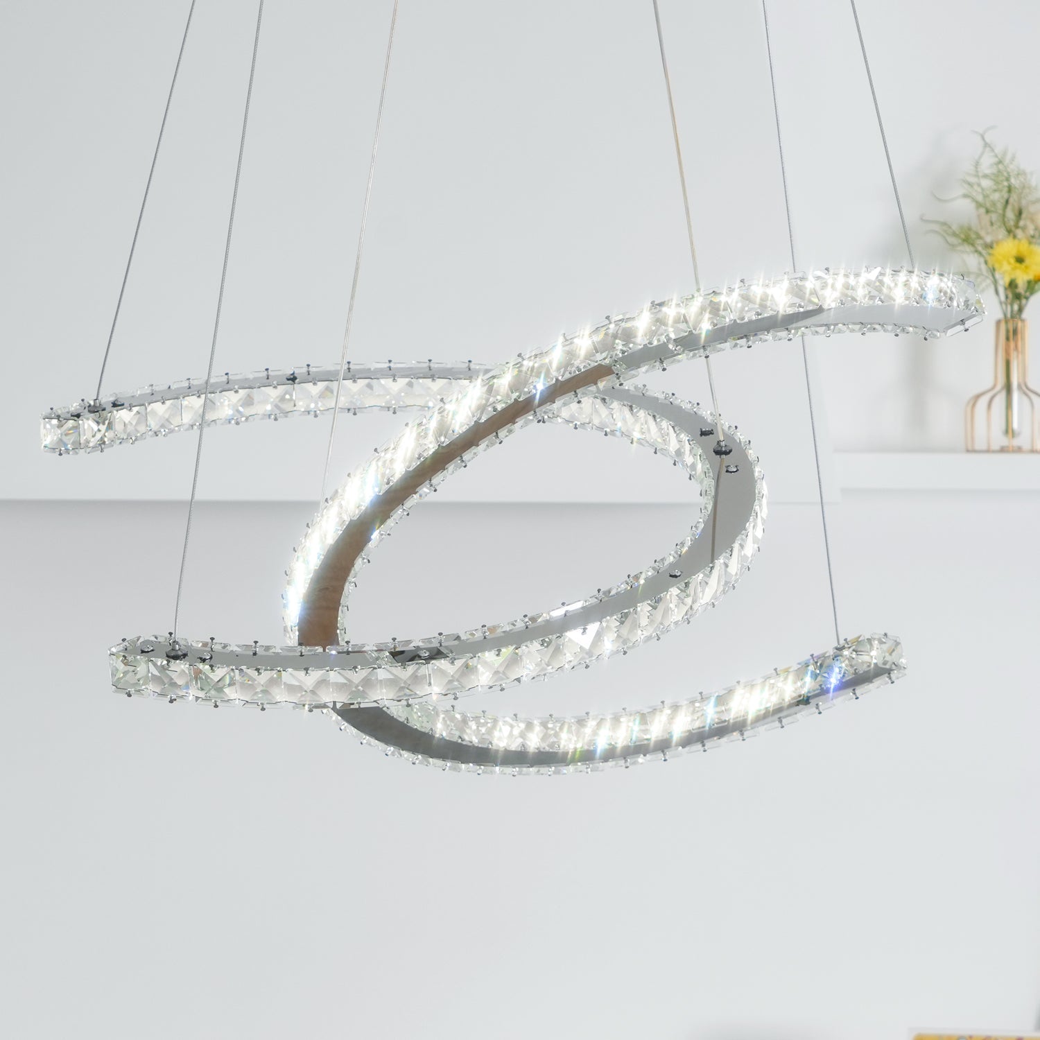 Lustra Chandelier Crystal Double C Modern Silver 2-Ring - Letslighting