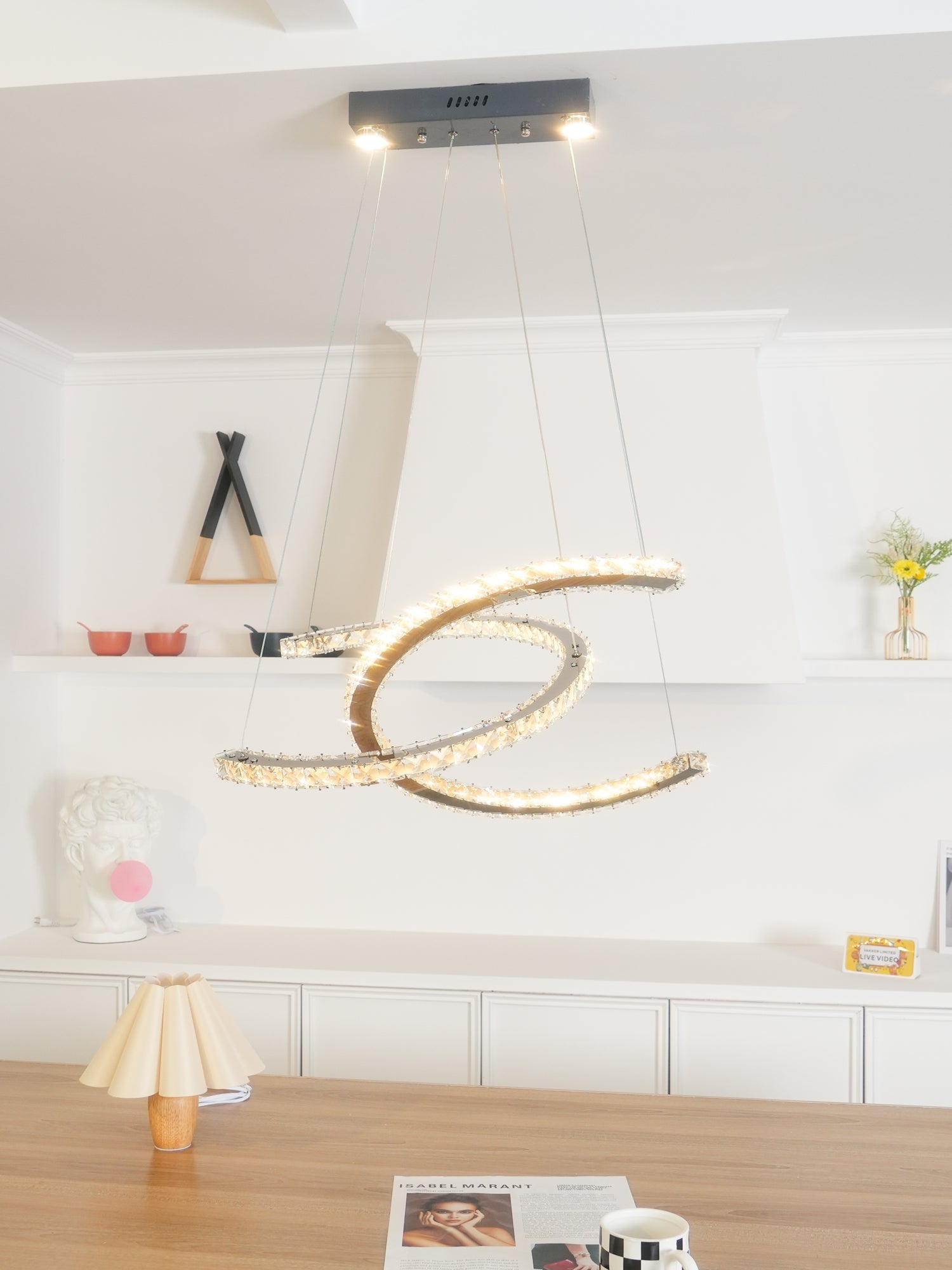 Lustra Chandelier Crystal Double C Modern Silver 2-Ring - Letslighting