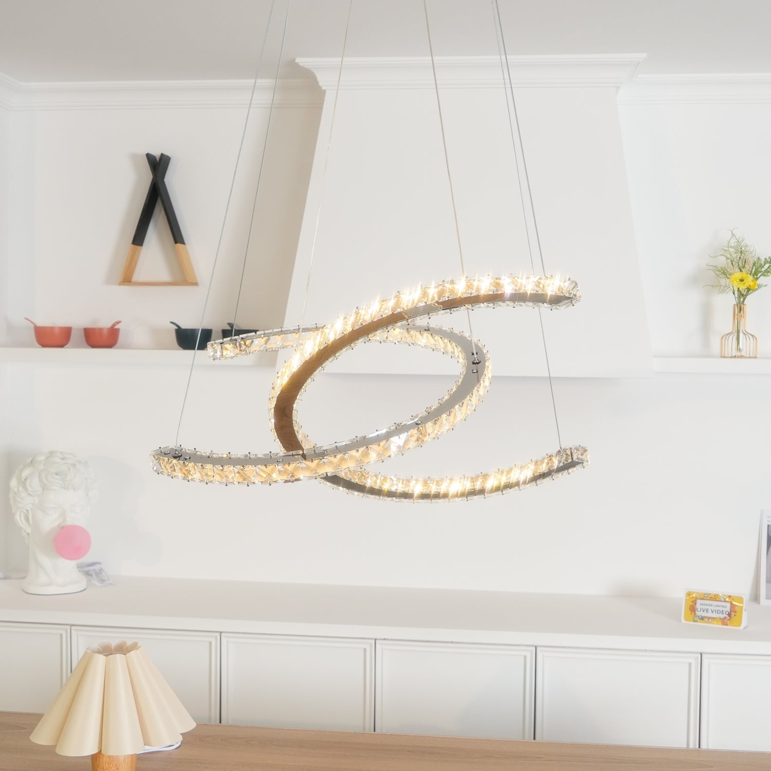 Lustra Chandelier Crystal Double C Modern Silver 2-Ring - Letslighting