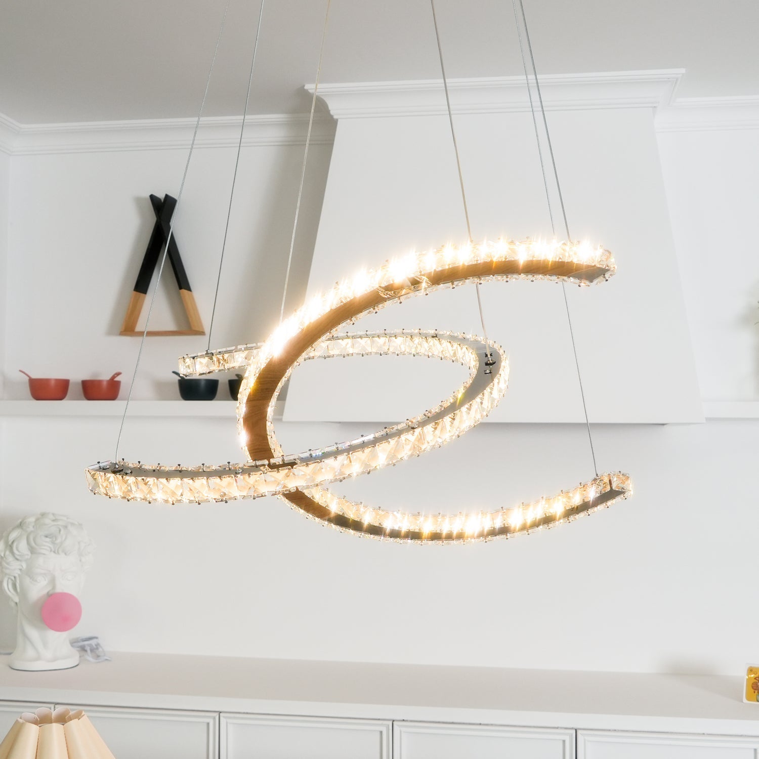 Lustra Chandelier Crystal Double C Modern Silver 2-Ring - Letslighting