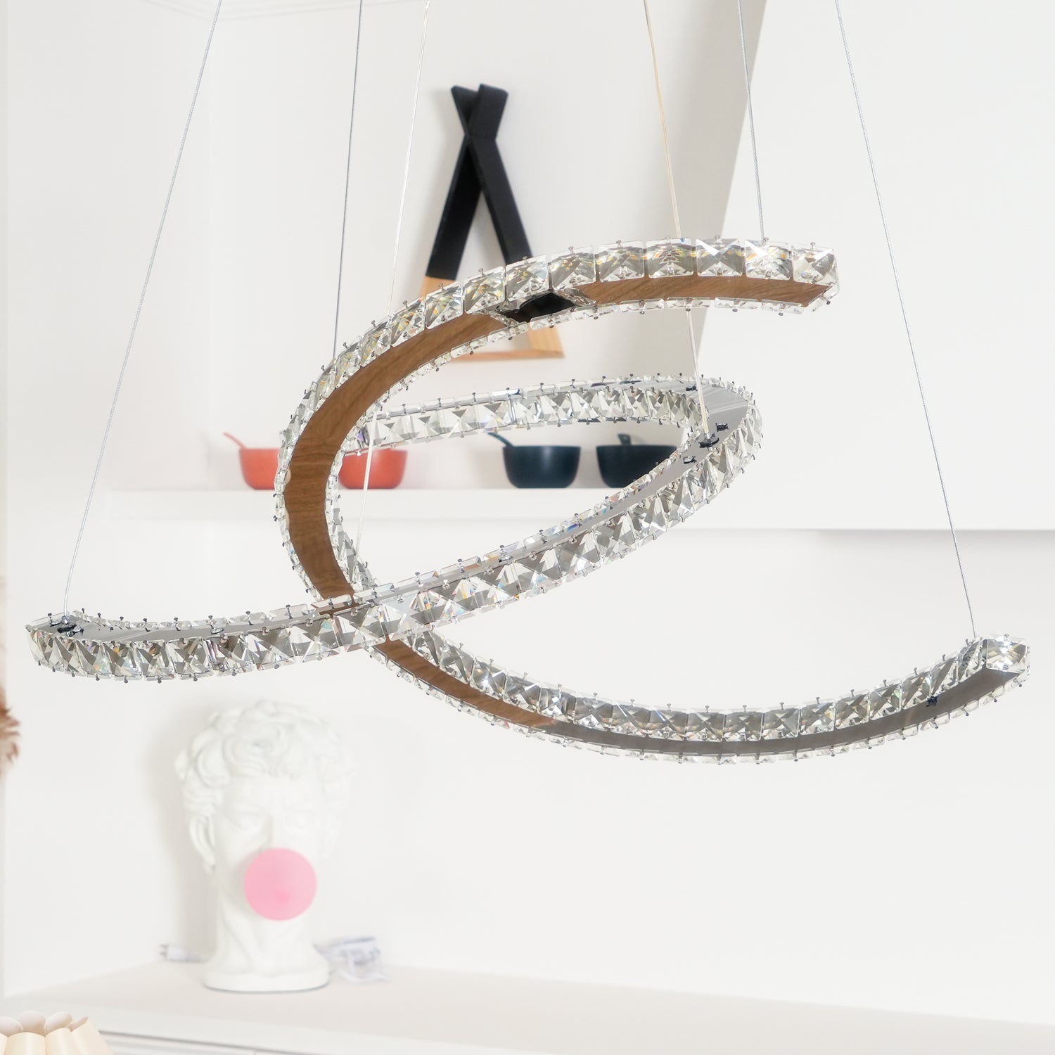 Lustra Chandelier Crystal Double C Modern Silver 2-Ring - Letslighting
