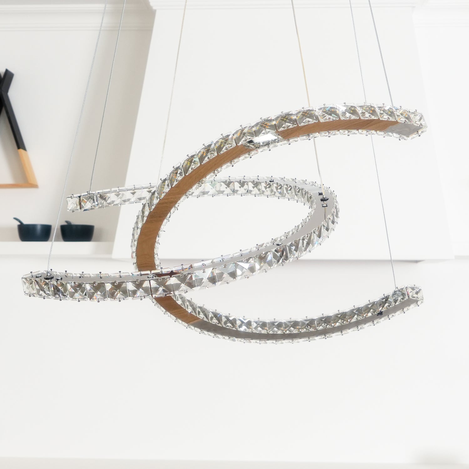 Lustra Chandelier Crystal Double C Modern Silver 2-Ring - Letslighting