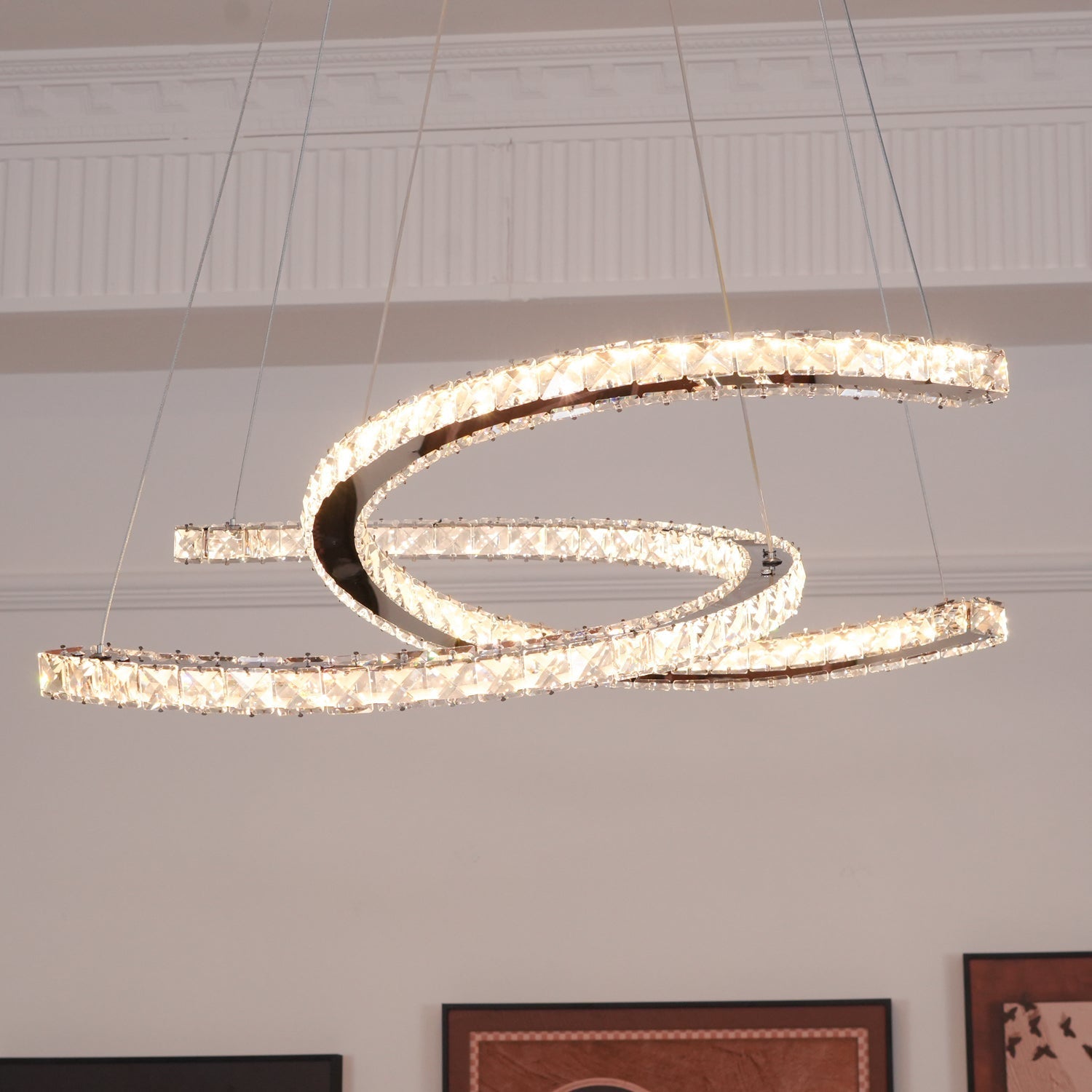Lustra Chandelier Crystal Double C Modern Silver 2-Ring - Letslighting