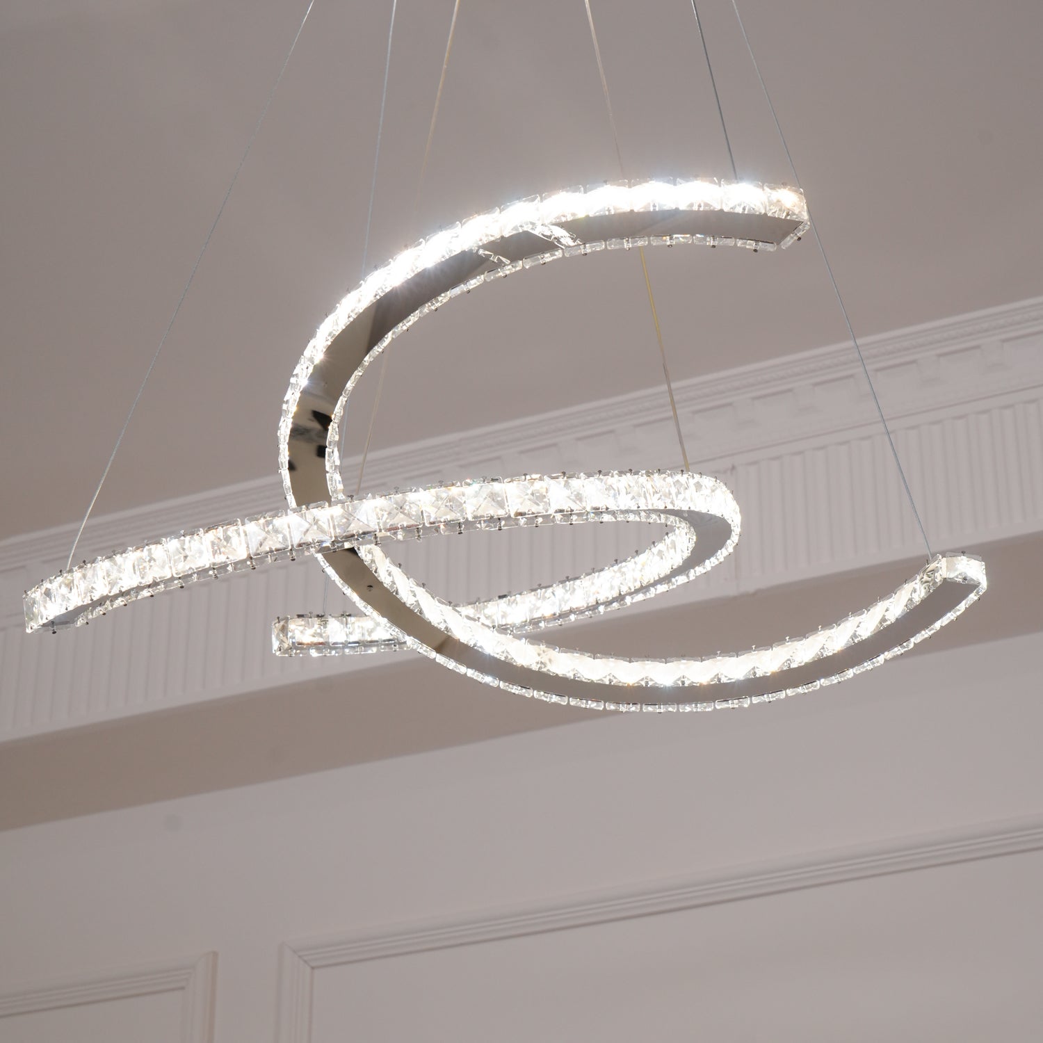 Lustra Chandelier Crystal Double C Modern Silver 2-Ring - Letslighting