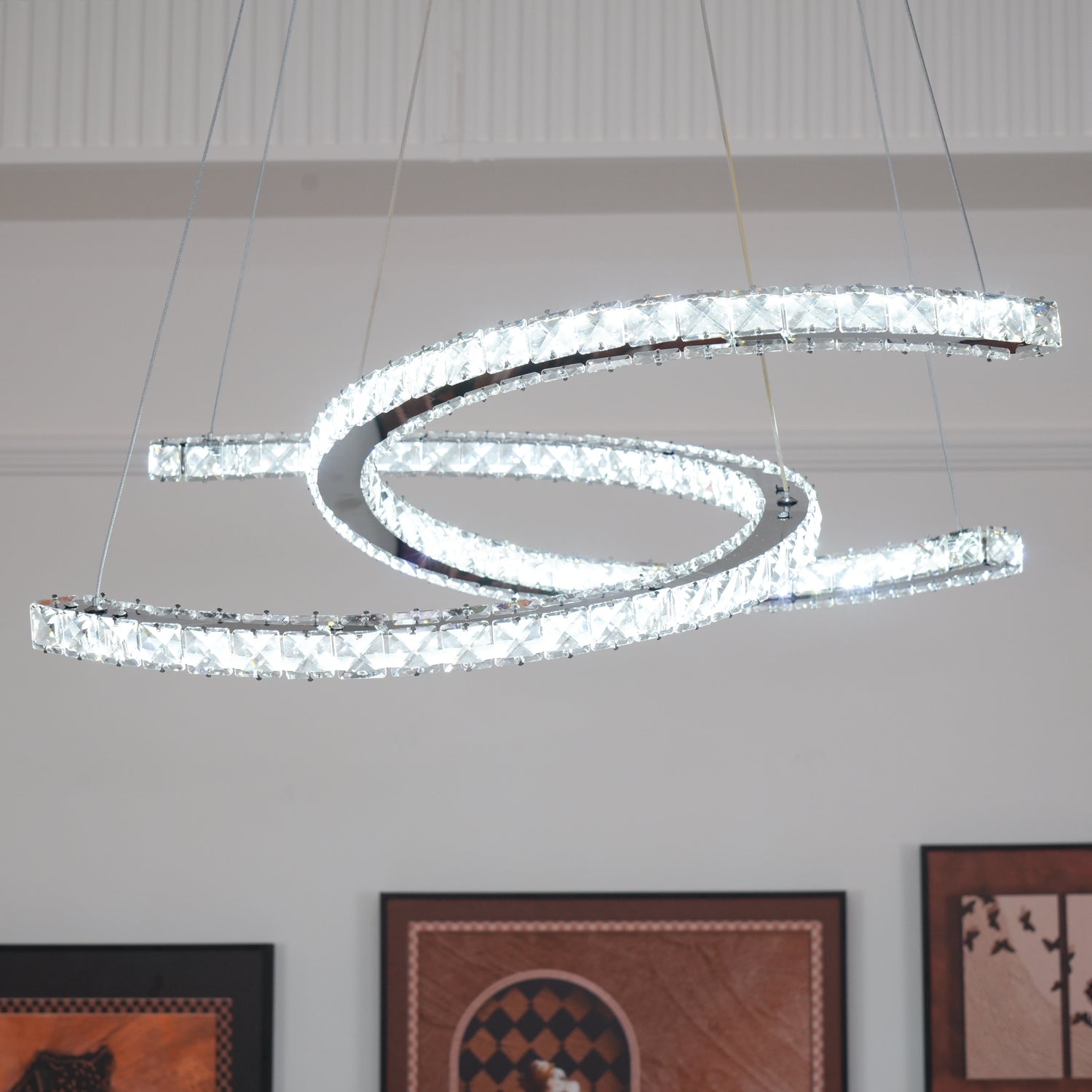 Lustra Chandelier Crystal Double C Modern Silver 2-Ring - Letslighting