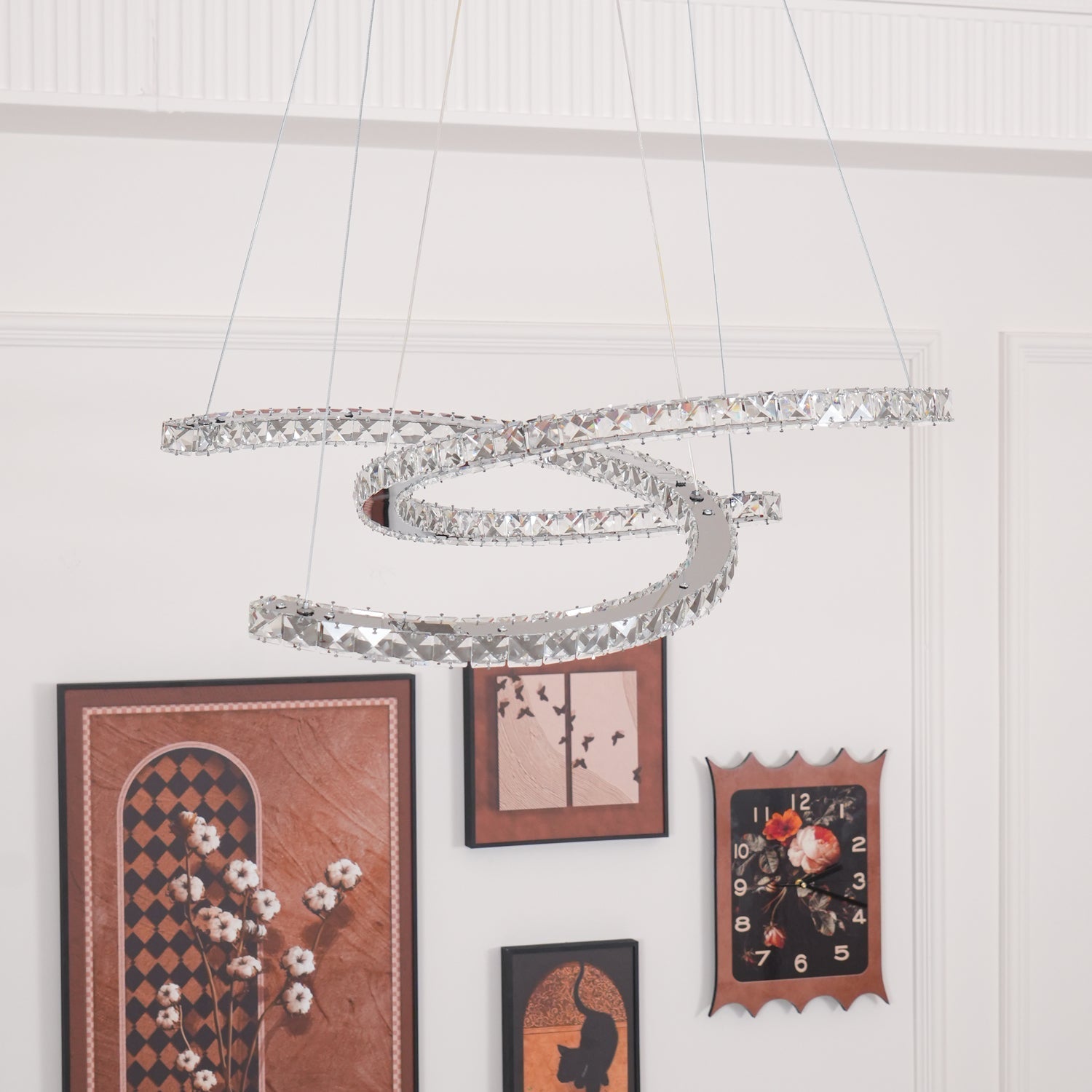 Lustra Chandelier Crystal Double C Modern Silver 2-Ring - Letslighting