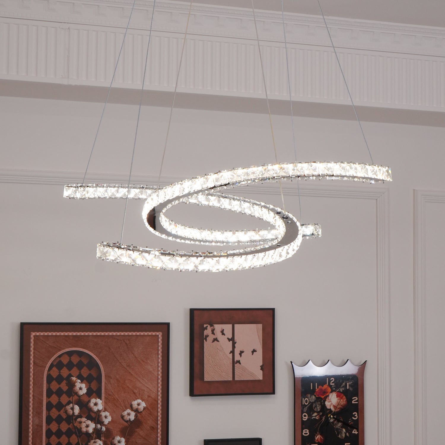 Lustra Chandelier Crystal Double C Modern Silver 2-Ring - Letslighting