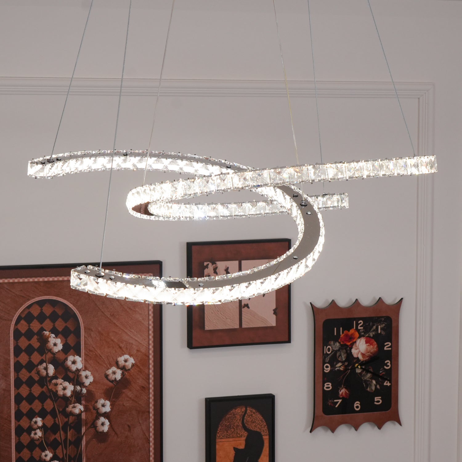 Lustra Chandelier Crystal Double C Modern Silver 2-Ring - Letslighting