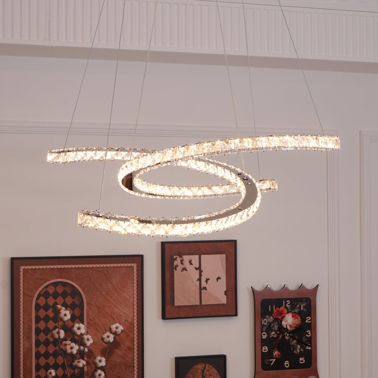 Lustra Chandelier Crystal Double C Modern Silver 2-Ring - Letslighting