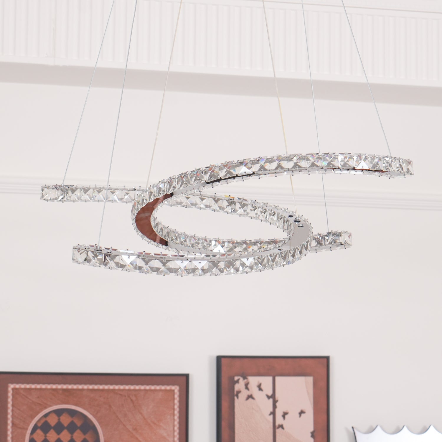 Lustra Chandelier Crystal Double C Modern Silver 2-Ring - Letslighting