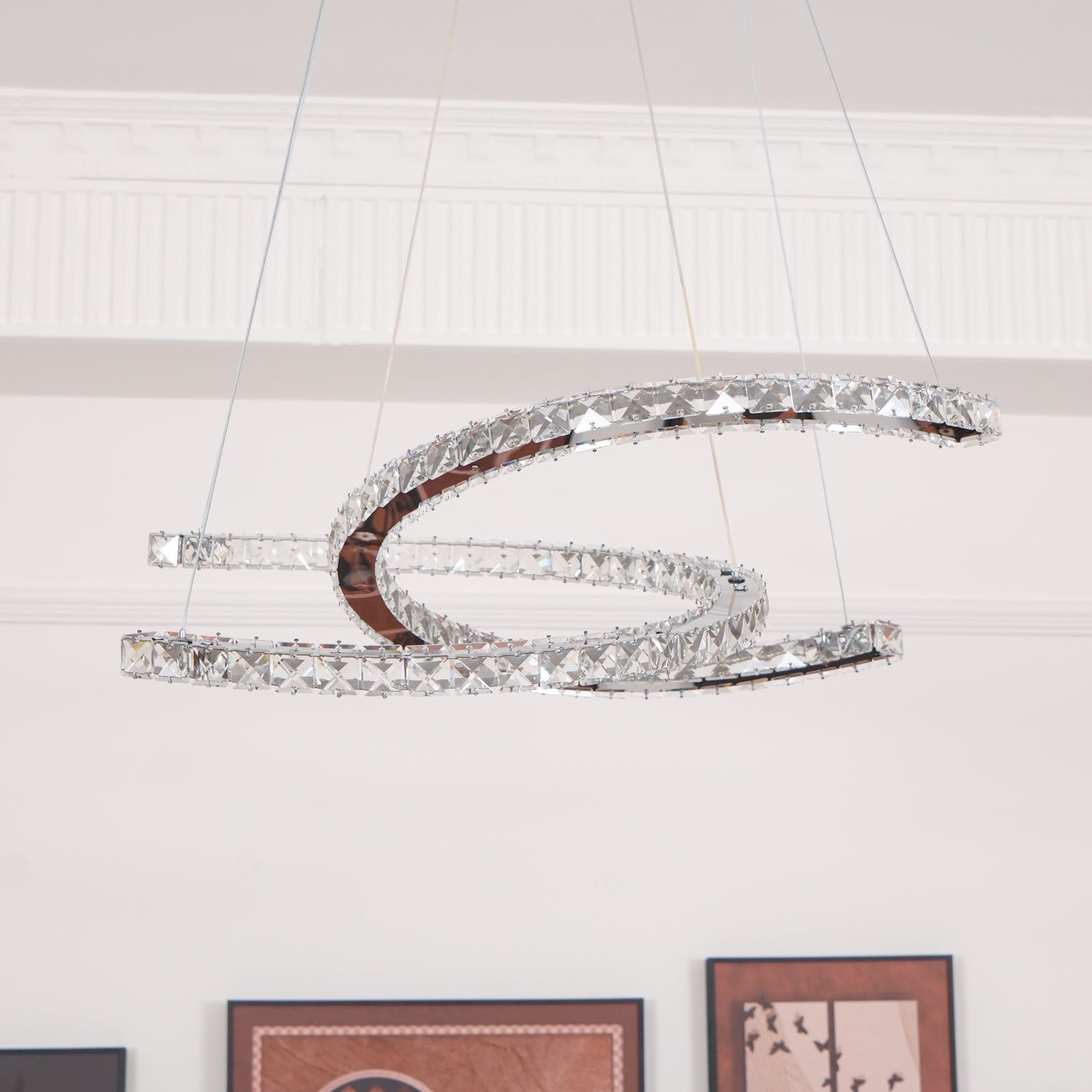Lustra Chandelier Crystal Double C Modern Silver 2-Ring - Letslighting