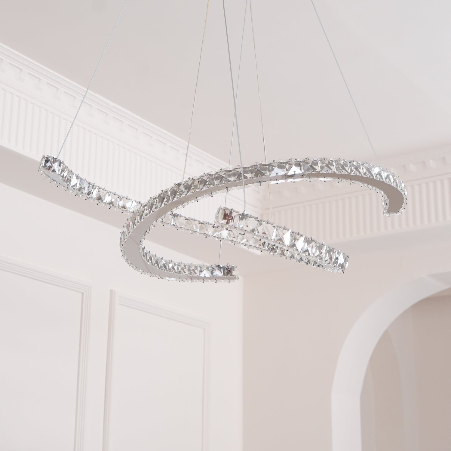 Lustra Chandelier Crystal Double C Modern Silver 2-Ring - Letslighting