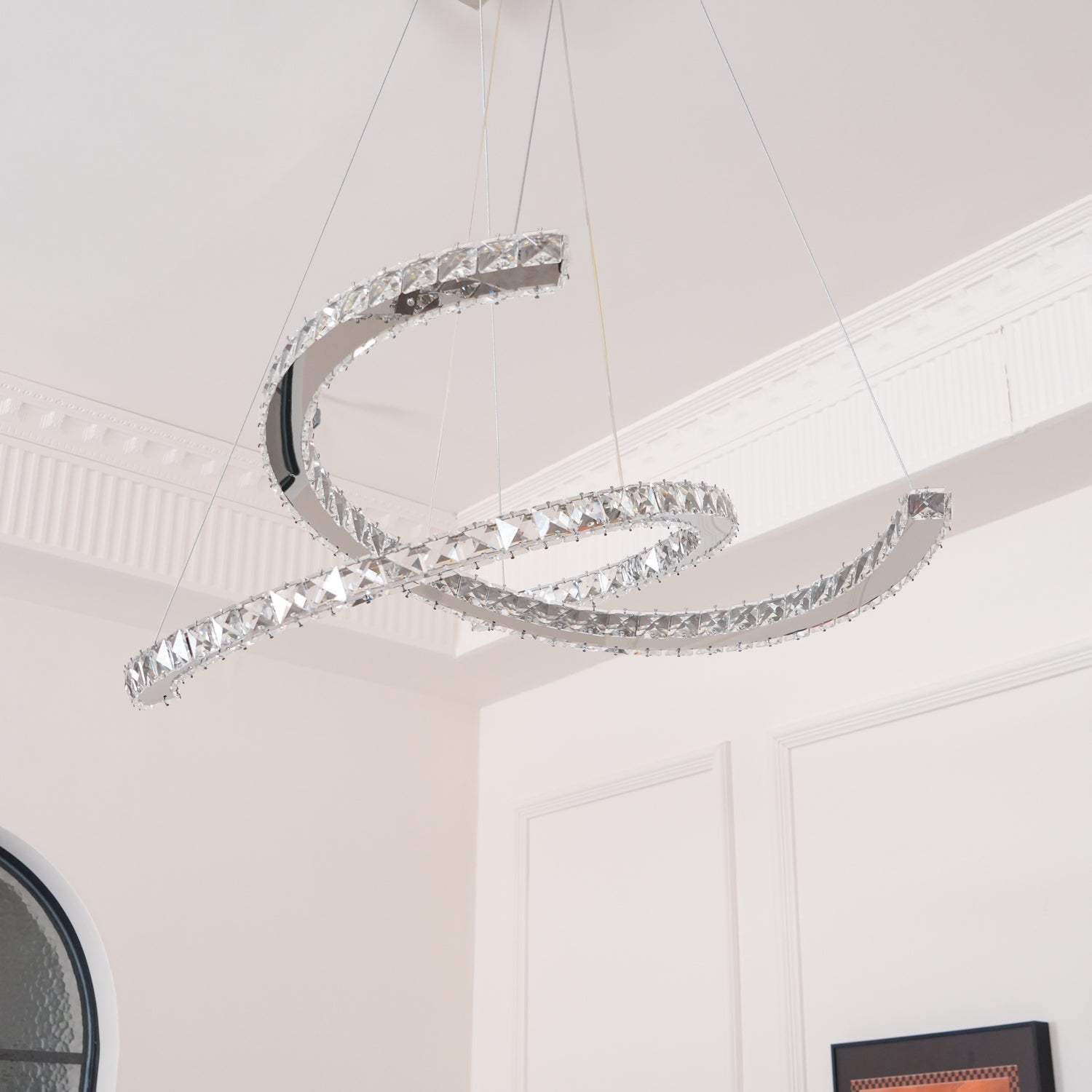 Lustra Chandelier Crystal Double C Modern Silver 2-Ring - Letslighting