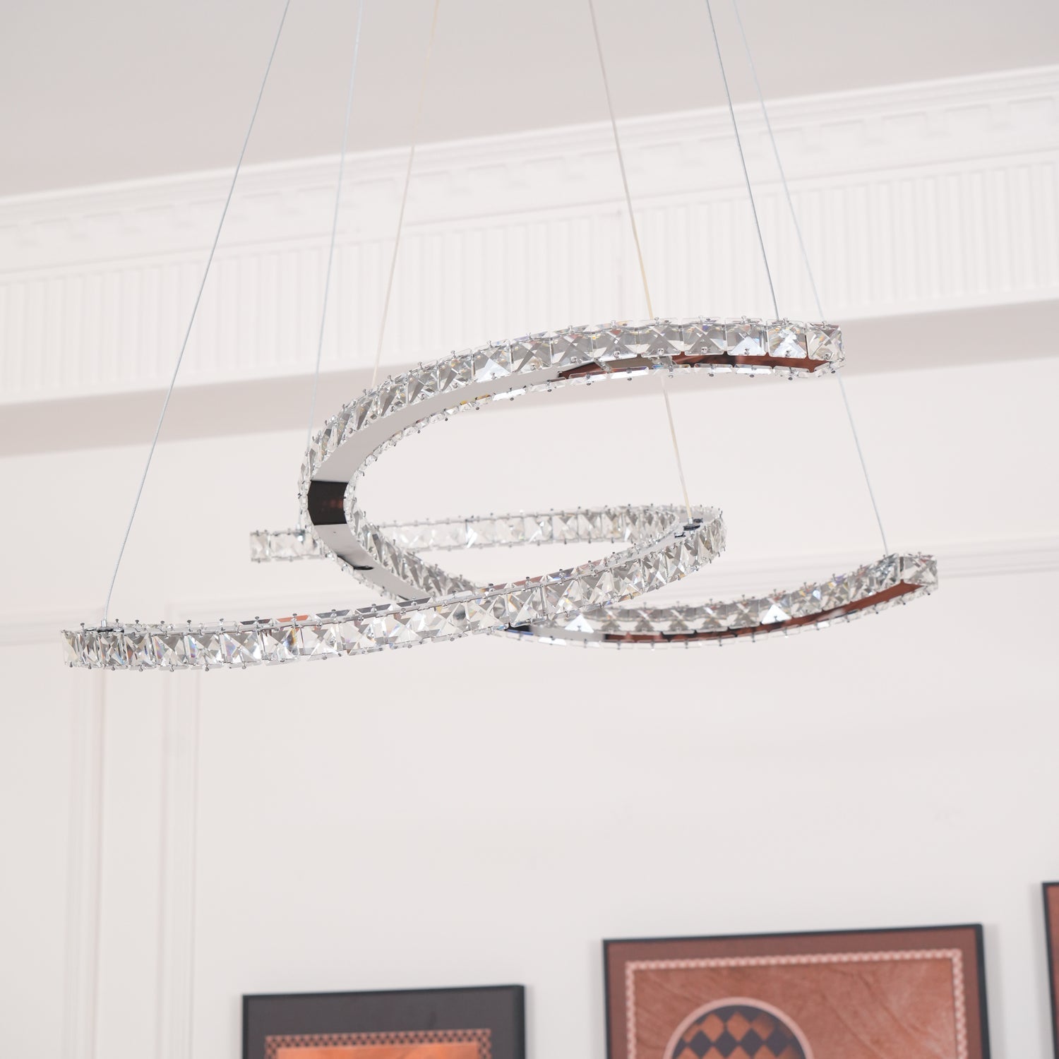 Lustra Chandelier Crystal Double C Modern Silver 2-Ring - Letslighting