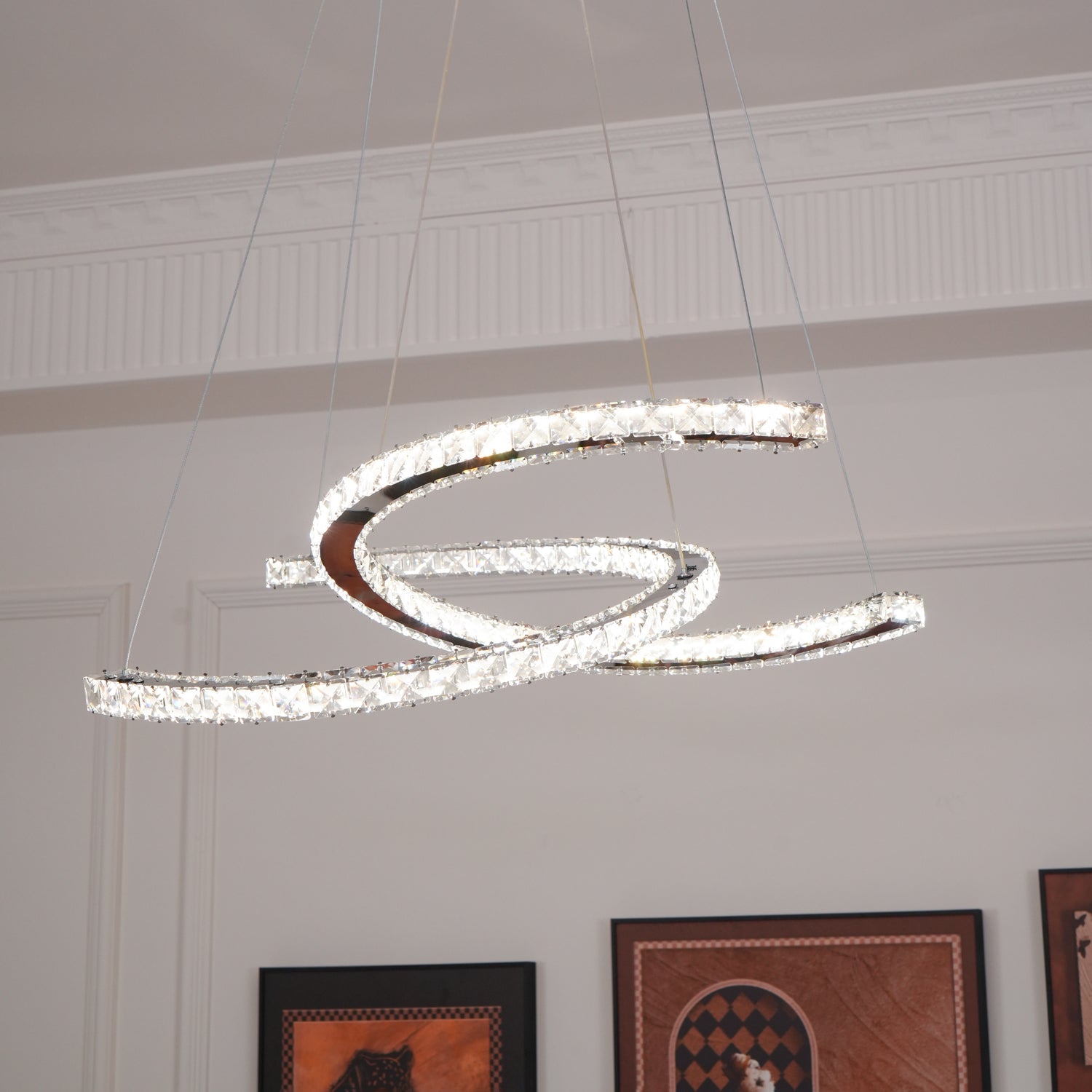 Lustra Chandelier Crystal Double C Modern Silver 2-Ring - Letslighting