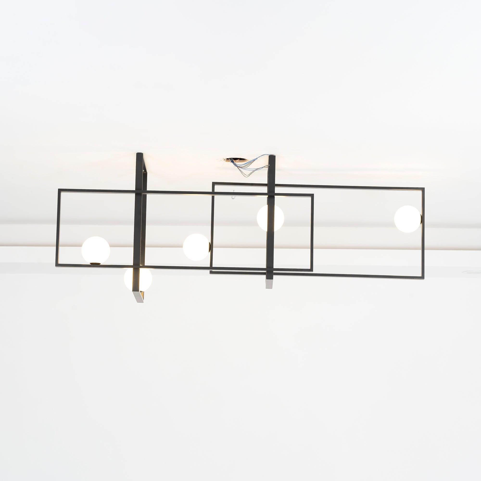 Lustra Chandelier Mondrian Glass Brass Geometric Modern - Letslighting