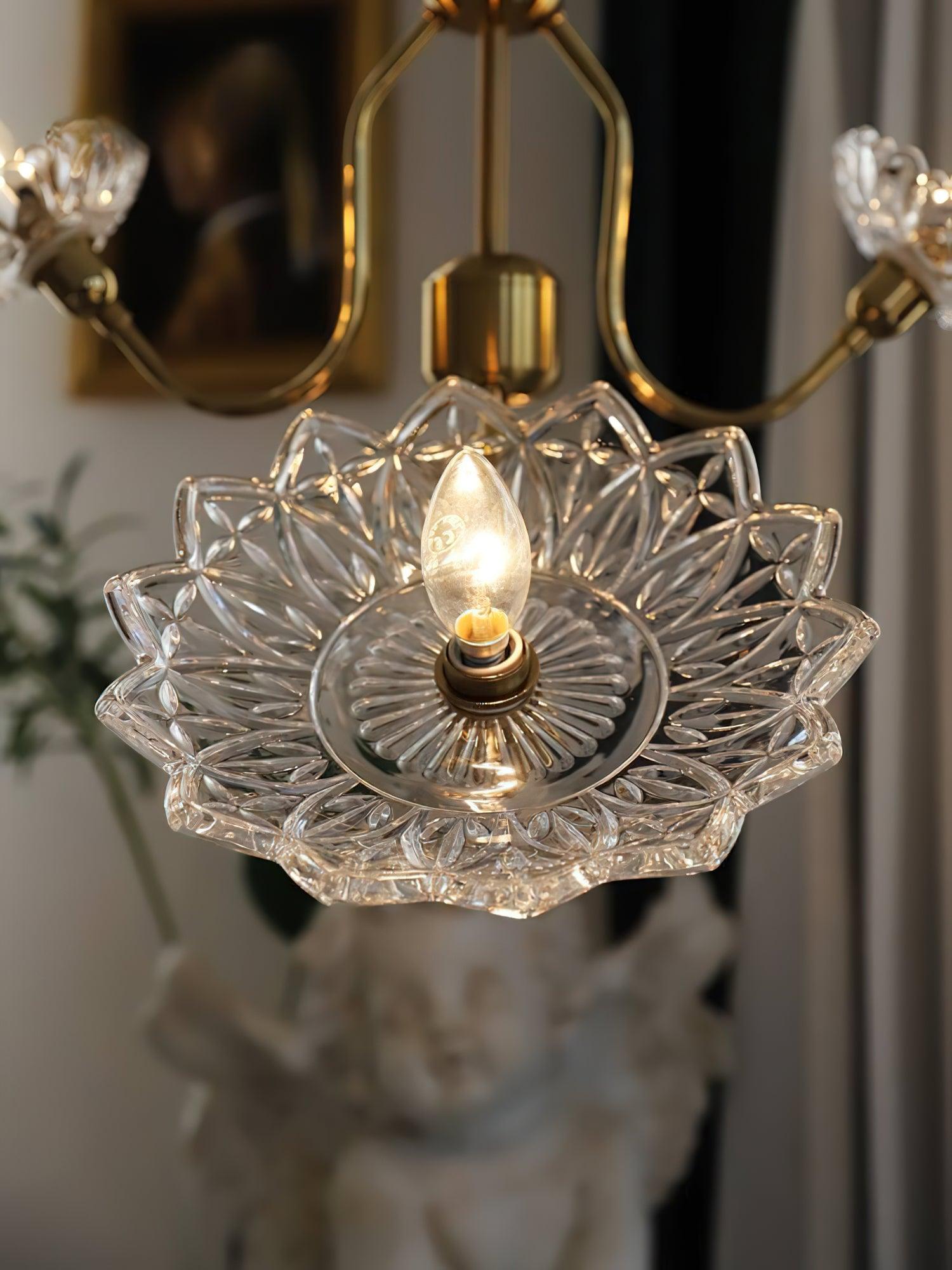 Lustra Chandelier Brass Glass Floral Vintage - Letslighting