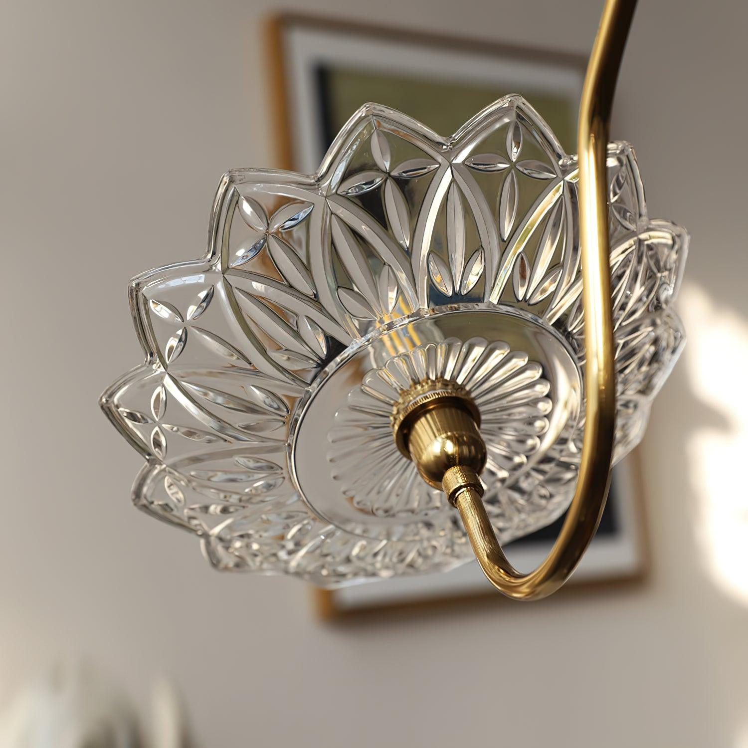 Lustra Chandelier Brass Glass Floral Vintage - Letslighting