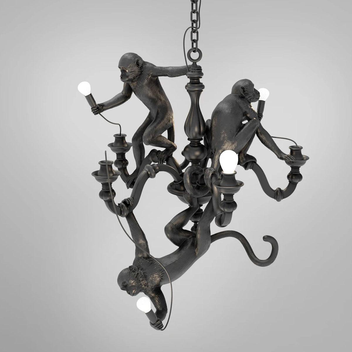 Lustra Chandelier Monkey Black Playful Sculpture - Letslighting