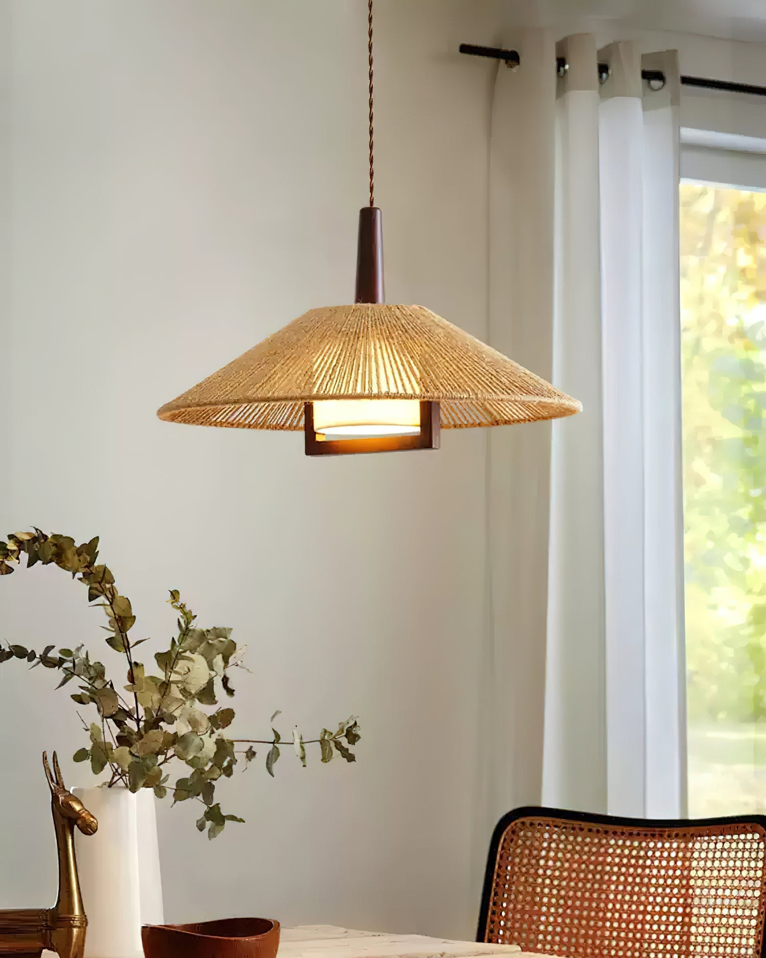 Fidoya Woven Rattan Cone Pendant Light - Letslighting