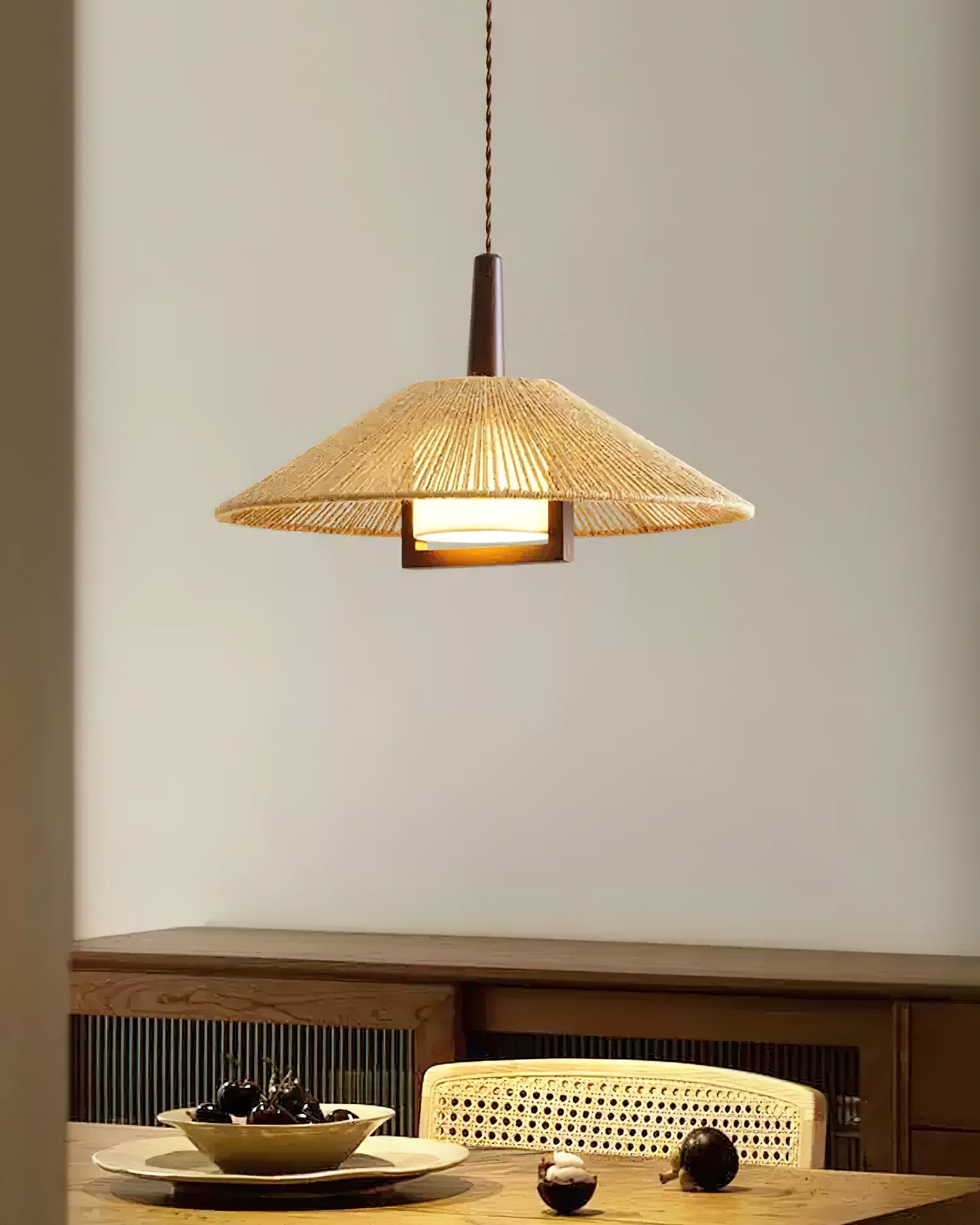 Fidoya Woven Rattan Cone Pendant Light - Letslighting