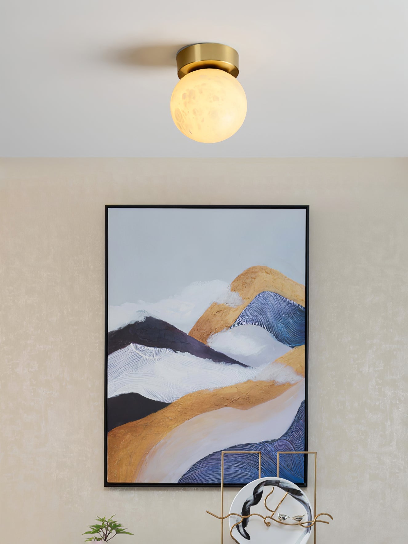 Otheyra Globe Brass Alabaster Ceiling Light - Letslighting