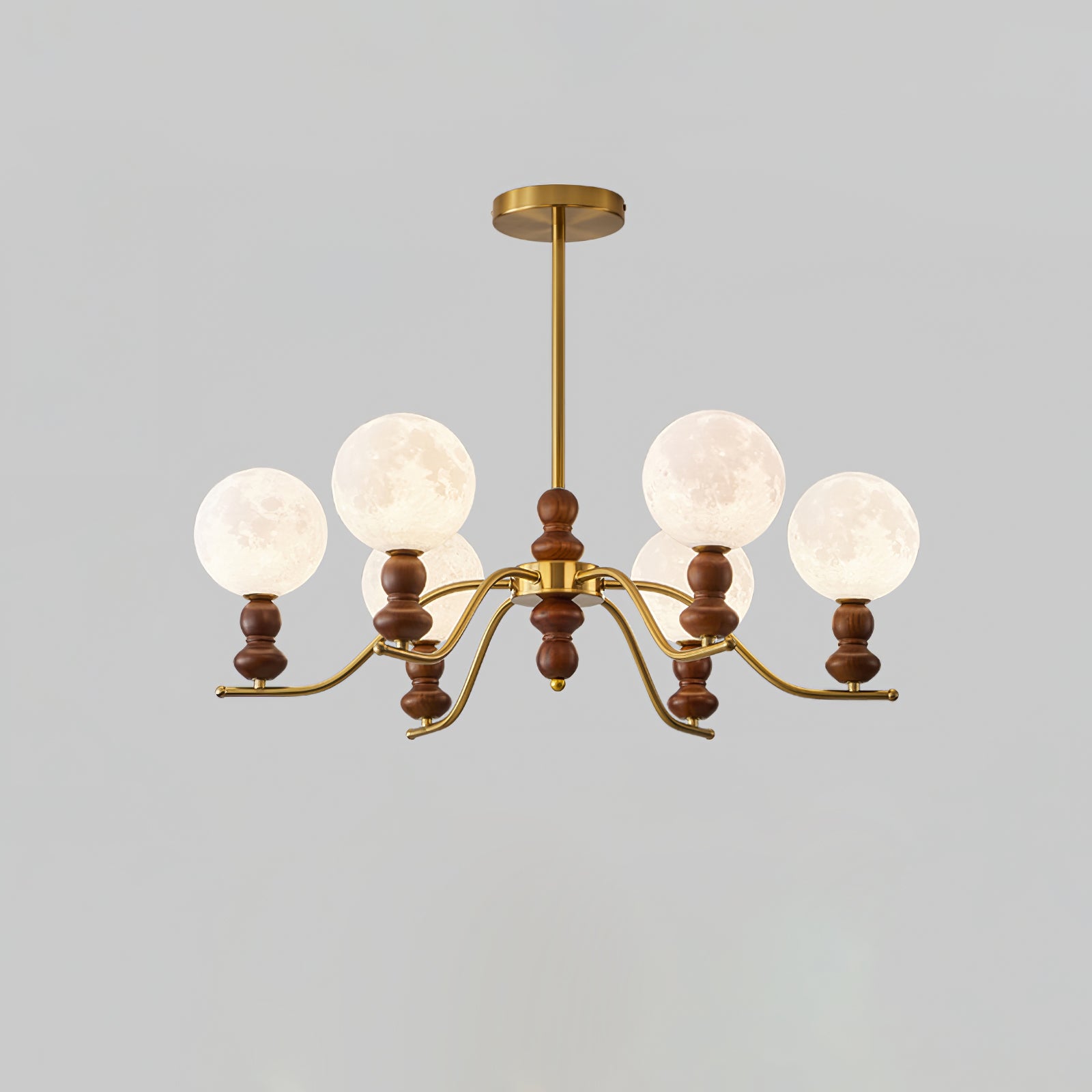 Lustra Chandelier Brass Wood Moon Globe Elegant - Letslighting