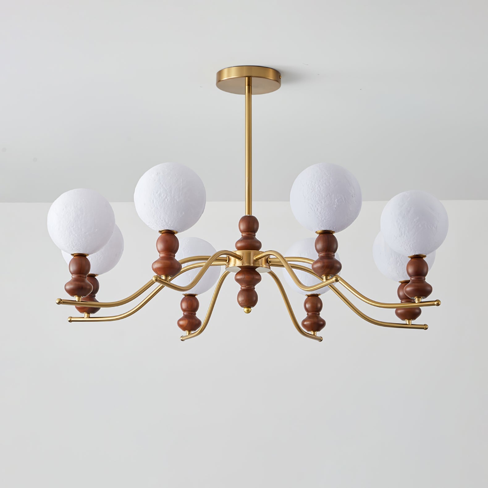 Lustra Chandelier Brass Wood Moon Globe Elegant - Letslighting