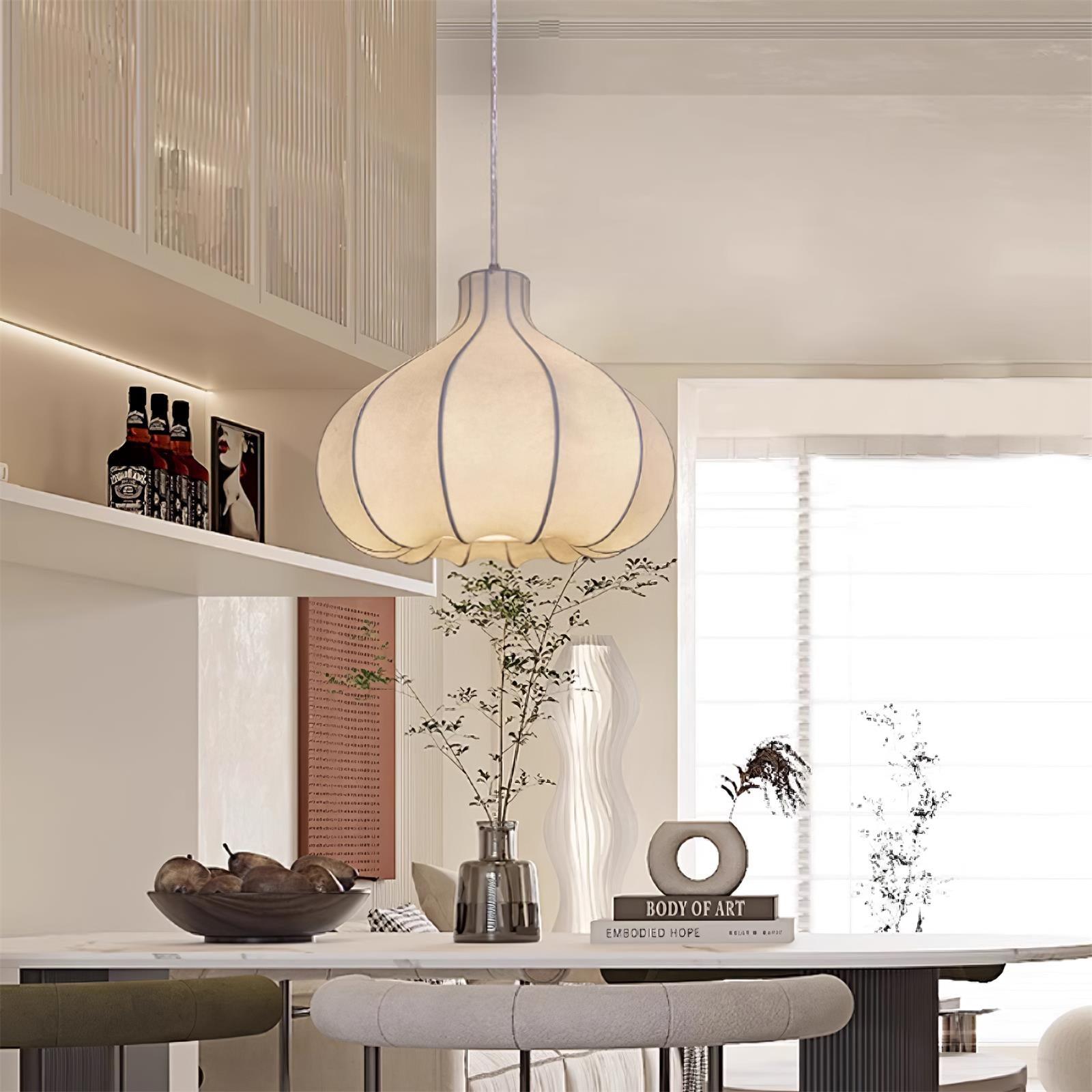 Pendant Lamp Silky Pleated Silk Shade White Elegant - Letslighting
