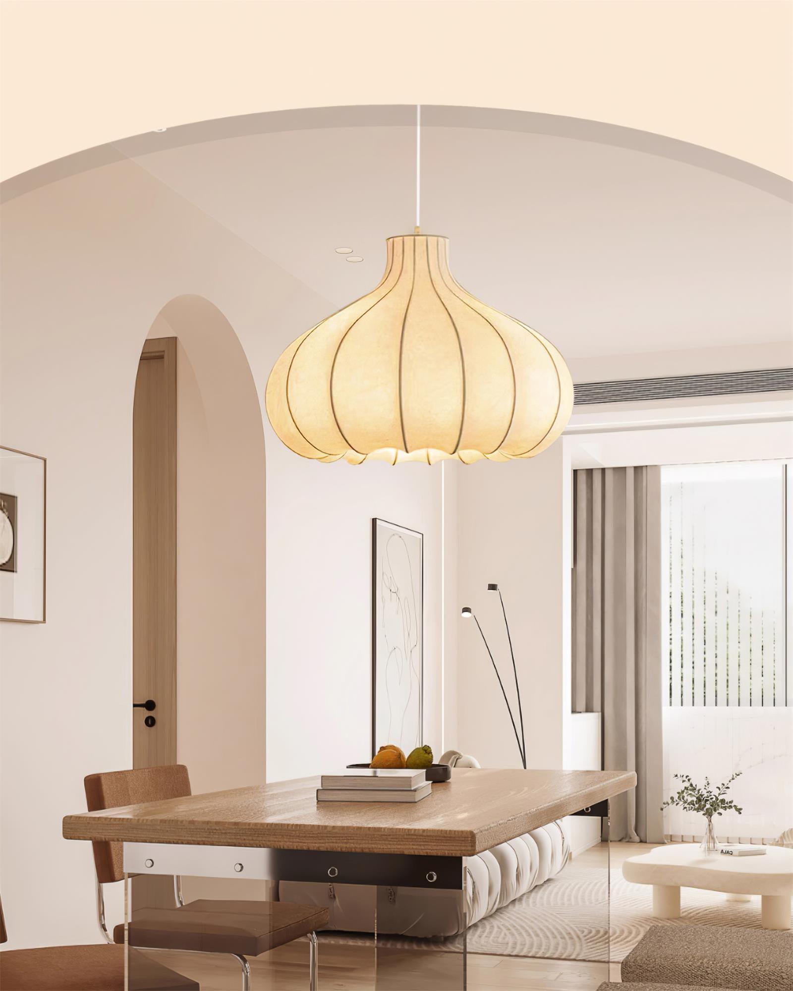 Pendant Lamp Silky Pleated Silk Shade White Elegant - Letslighting