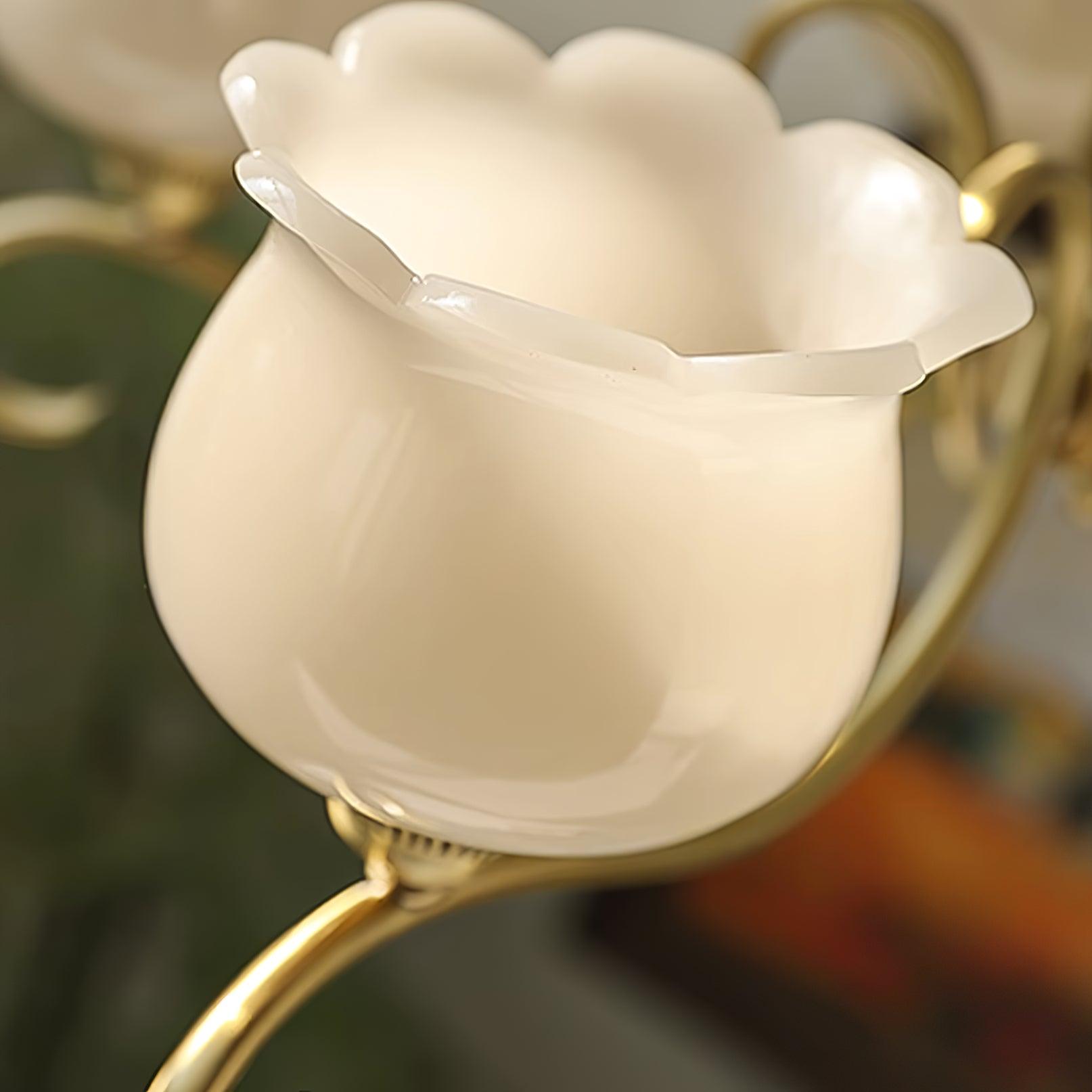 Mullan Chandelier Brass Resin Shades Floral Sculptural - Letslighting