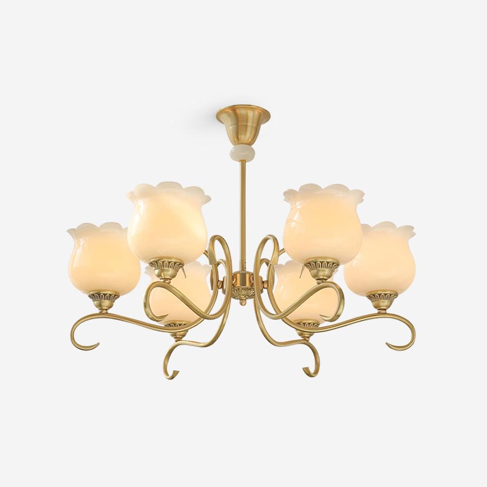 Mullan Chandelier Brass Resin Shades Floral Sculptural - Letslighting