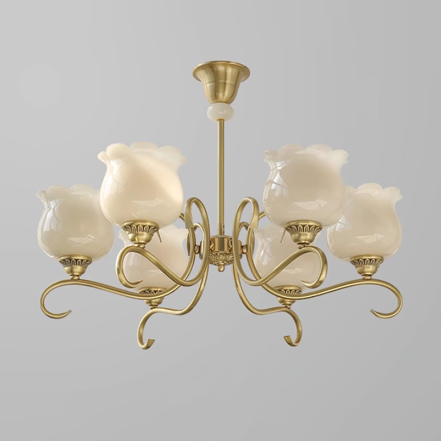 Mullan Chandelier Brass Resin Shades Floral Sculptural - Letslighting