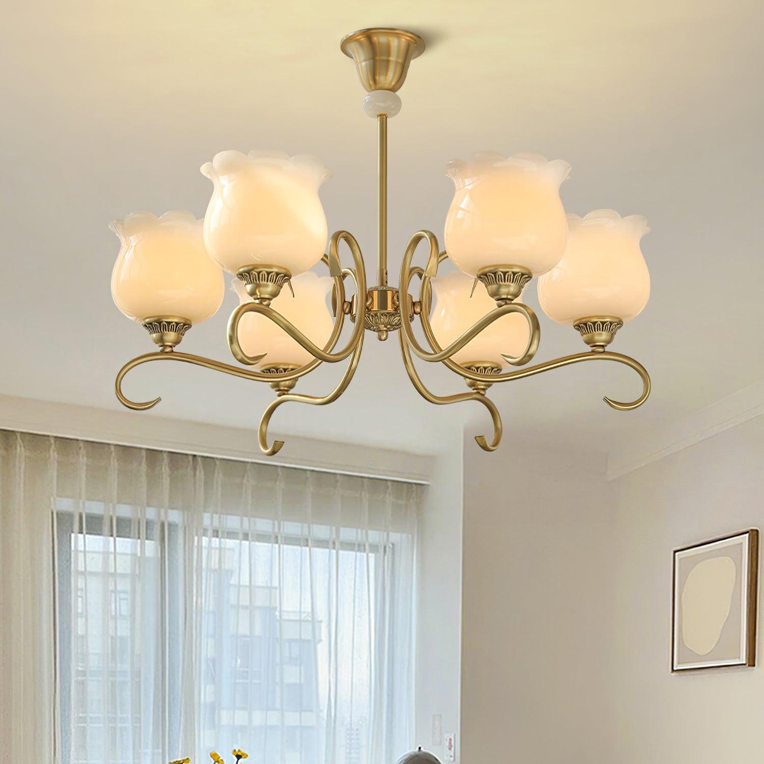 Mullan Chandelier Brass Resin Shades Floral Sculptural - Letslighting