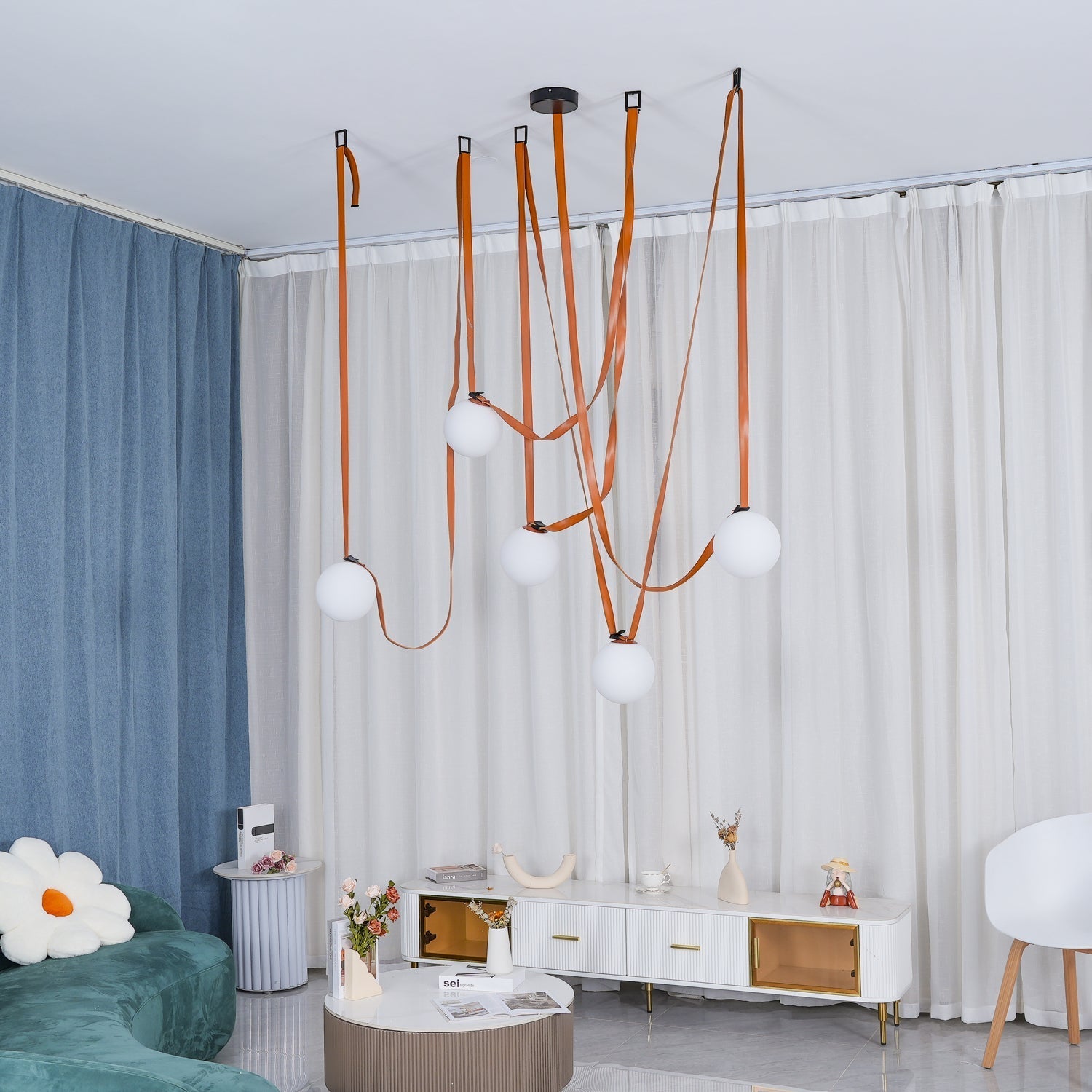Lustra Pendant Lamp Leather Belt Glass - Letslighting
