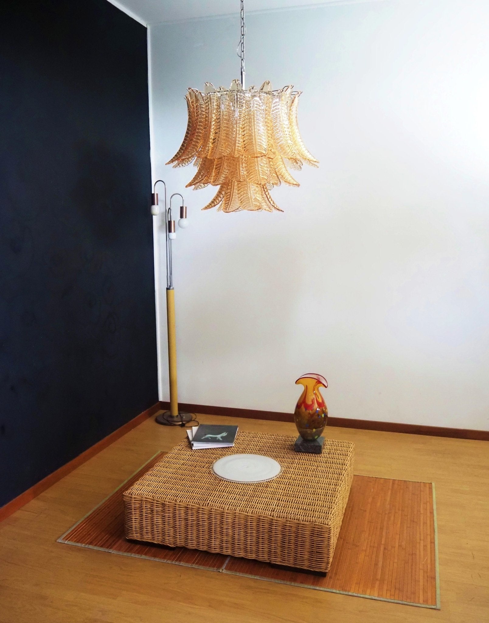 Aurora Chandelier Amber Leaf Glass Layered Venetian Elegance - Letslighting