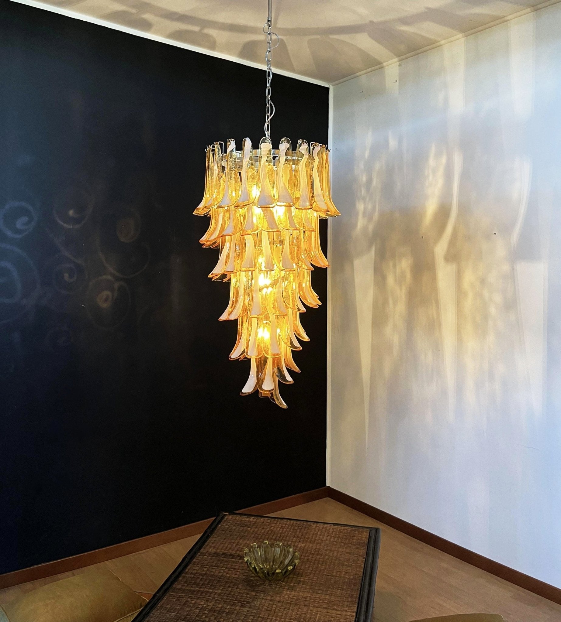 Aurora Chandelier Amber White Murano Spiral Petals