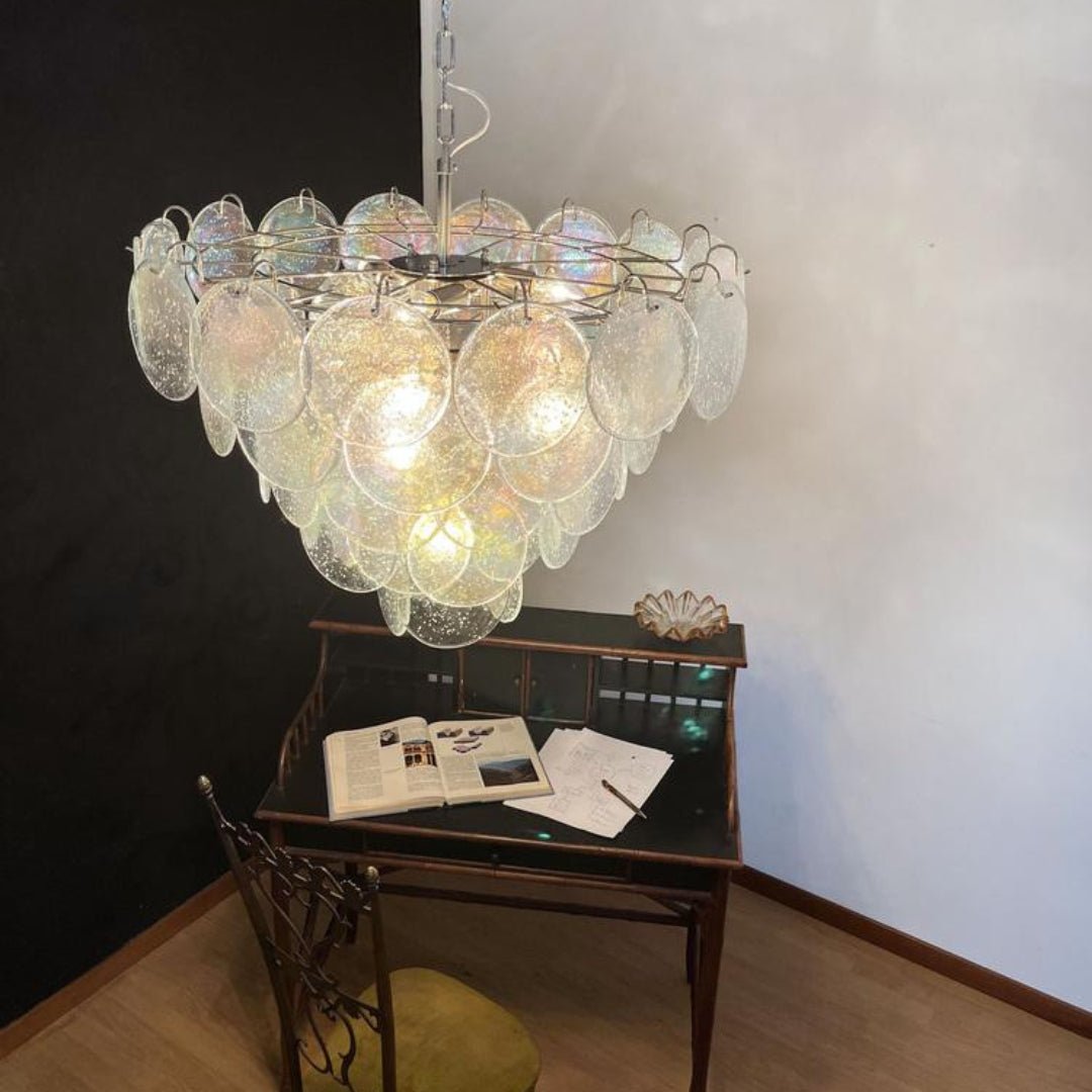 Aurora Chandelier Iridescent Murano Glass Disc