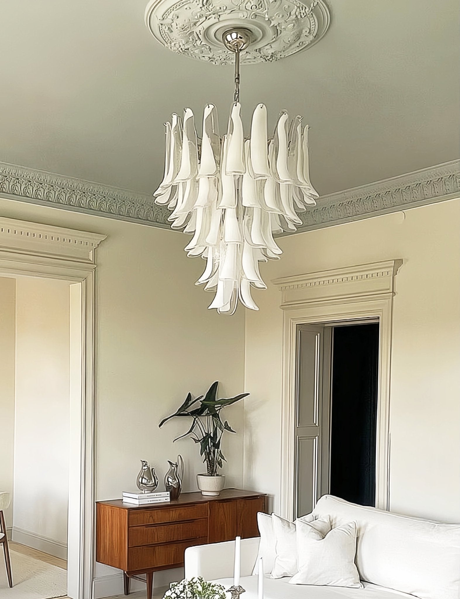 Aurora Chandelier Clear Murano Glass Petal Vintage - Letslighting
