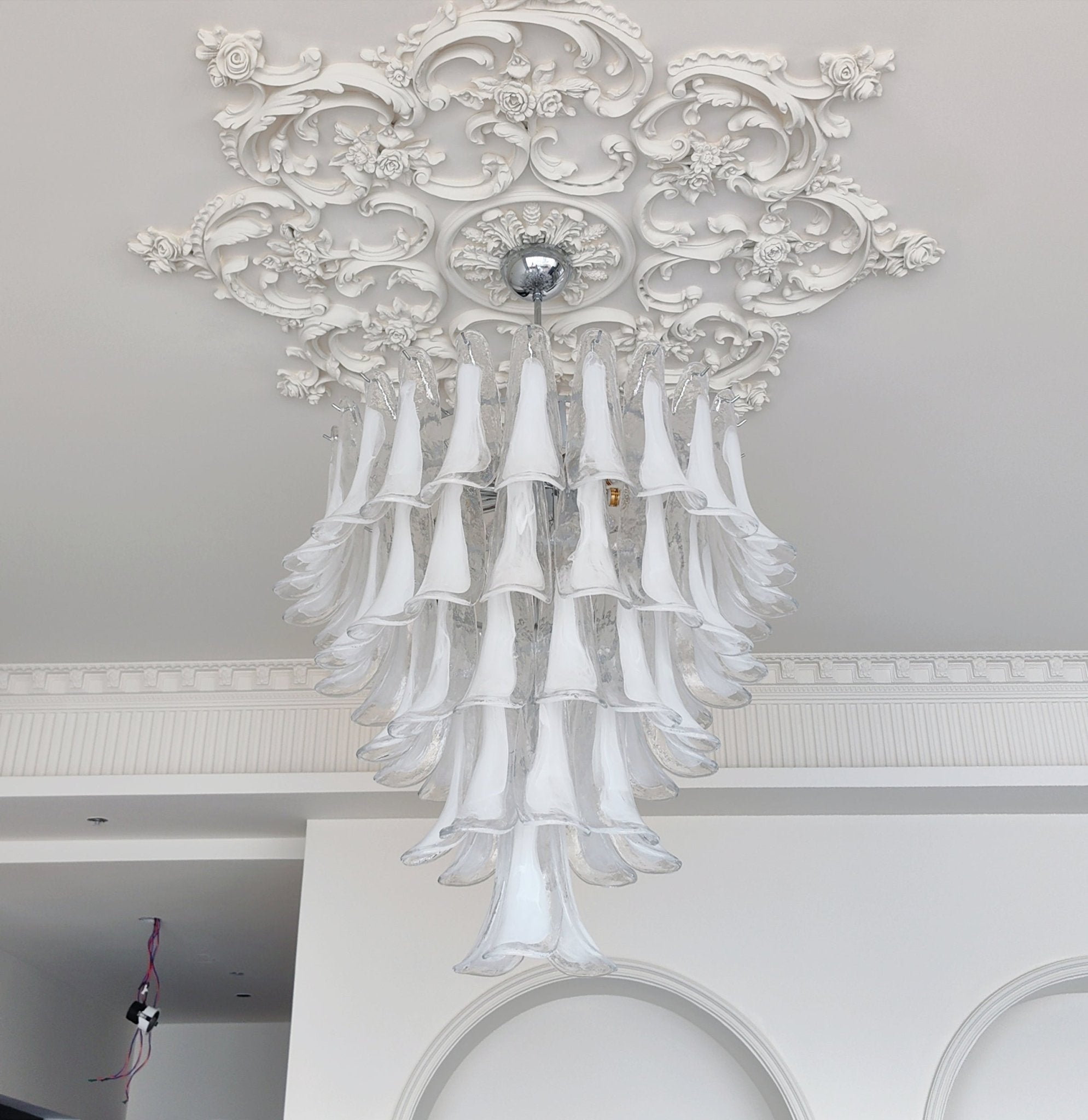 Aurora Chandelier Clear Murano Glass Petal Vintage - Letslighting